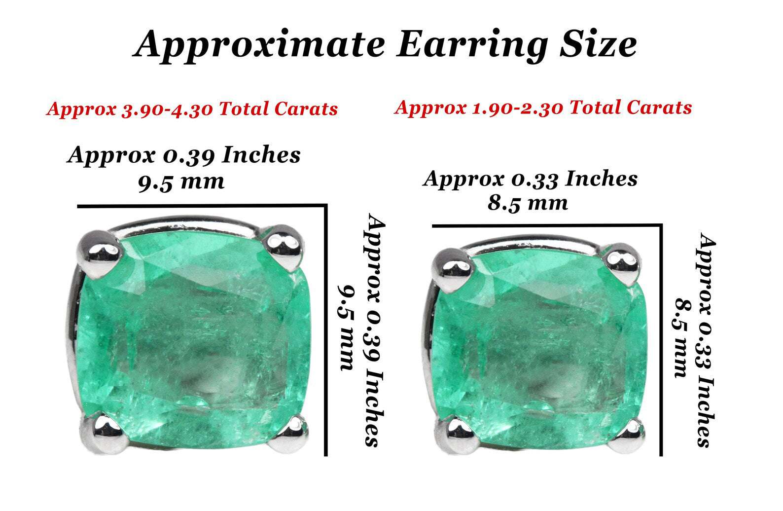 4.0tcw Cushion Cut Natural Emerald Stud Earrings in 14K Gold - Perfect for Weddings, Parties & Everyday Elegance