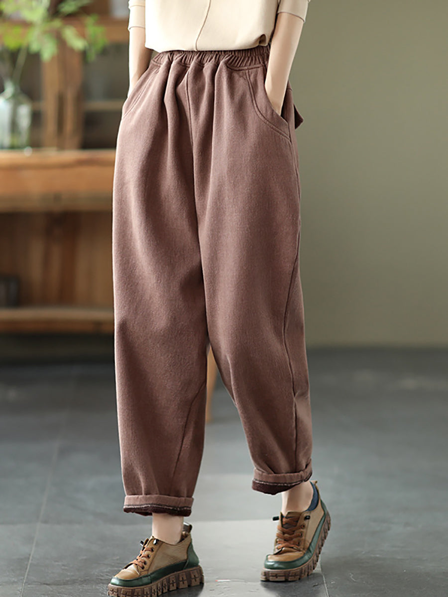 Plus Size Women's Thickened Solid Color Harem Pants for Autumn - Comfortable Lounge Pants for Casual Wear, Yoga & Home Relaxation