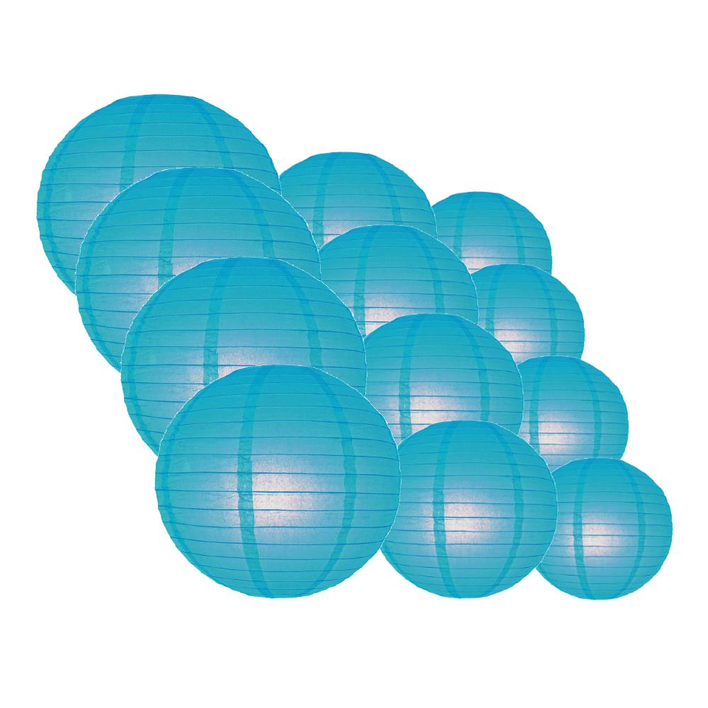 12-Piece Turquoise Paper Lantern Set - 12/10/8 Inch Hanging Party Decorations for Wedding, Birthday, Festival & Home Decoration