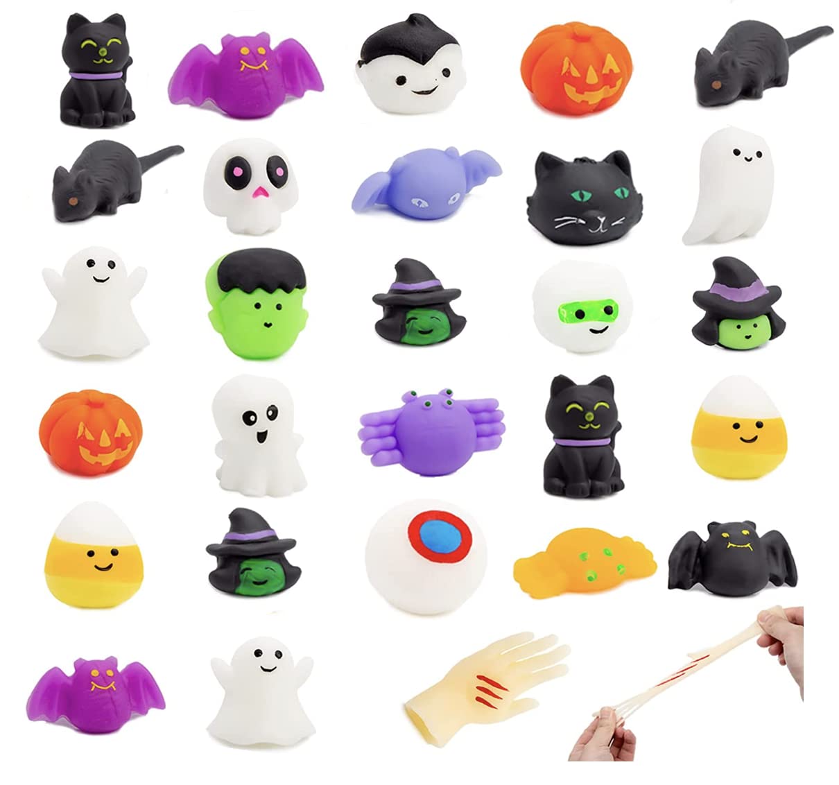 LovesTown 28-Piece Halloween Mochi Squishy Toys Set - Kawaii Stress Relief Toys Bulk Pack for Party Favors, Prizes, Goodie Bags & Sensory Play - Perfect for Halloween Parties, Classroom Rewards & Anxiety Relief
