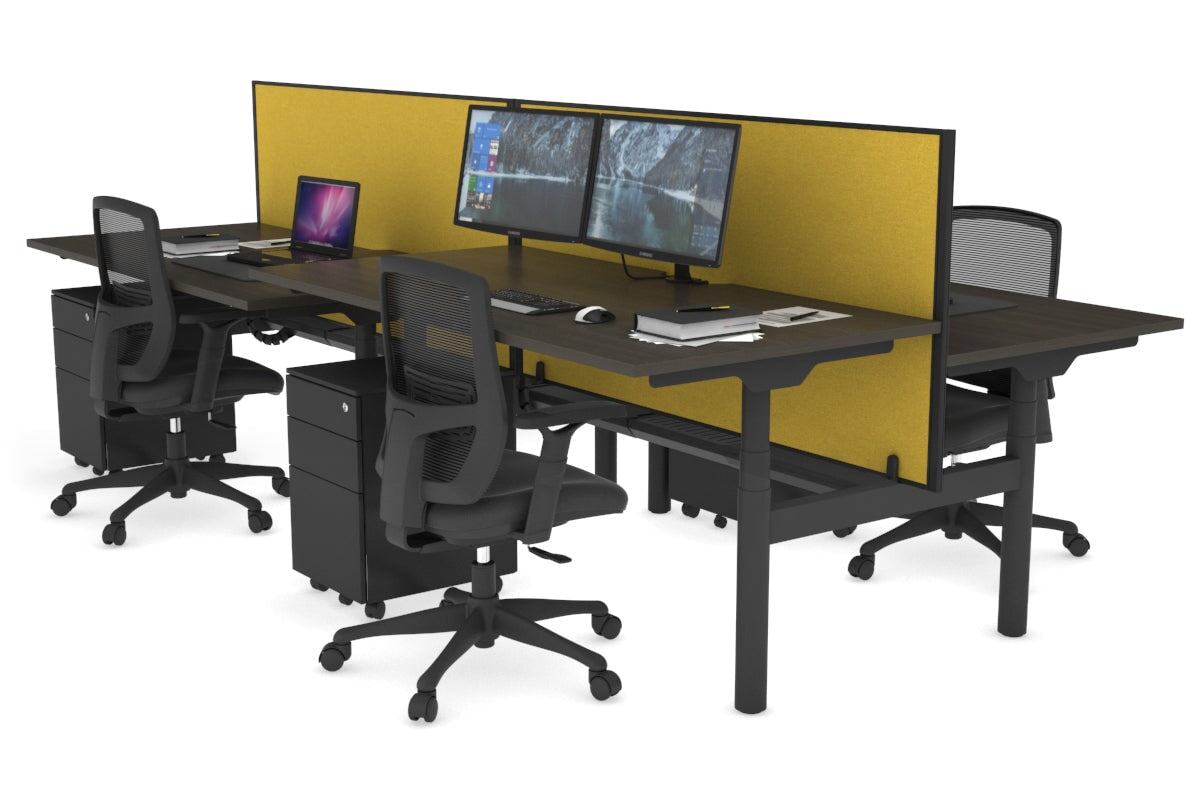 Flexi Premium Height Adjustable 4-Person H Bench Workstation - Black Frame [1200L x 800W with Cable Management] - Ideal for Office, Coworking Spaces & Home Offices