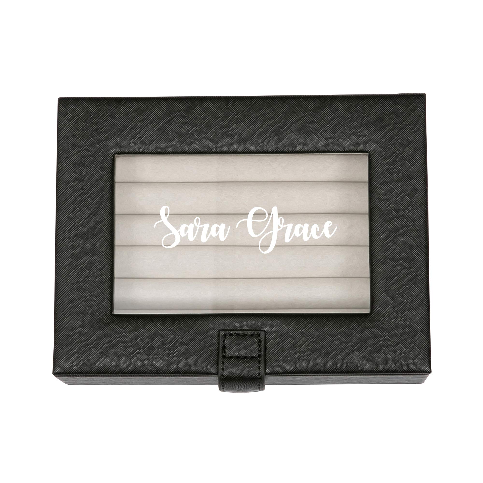 Mele & Co. Cole Personalized Glass Top Jewelry Box - Custom Engraved Jewelry Organizer Case for Rings, Earrings & Necklaces (Black) - Perfect Gift for Women, Brides & Anniversary Presents