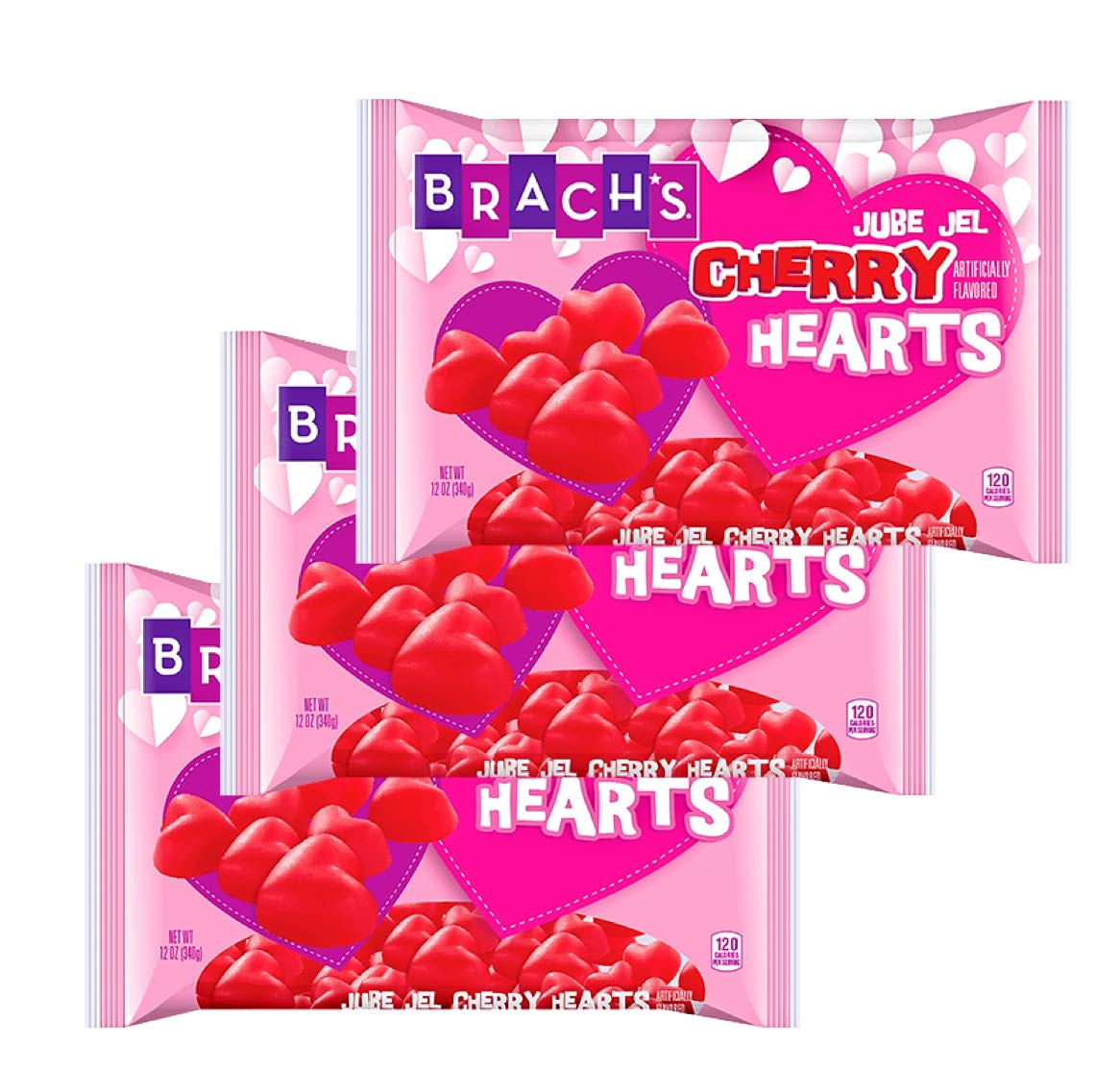 Brachs Jube Jel Cherry Hearts Valentine's Day Jelly Candy - 3 Pack (12 oz Each, 36 oz Total) - Bulk Cherry Flavored Candy for Parties, Gifts & Holiday Celebrations