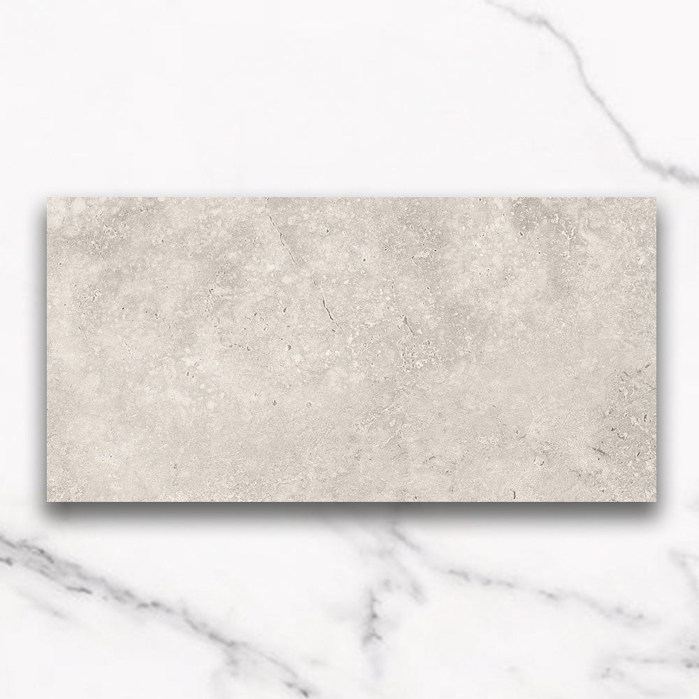 Kronos Light Grey 300x600mm Porcelain Tile - Matte Travertine Look Ceramic Wall & Floor Tile for Bathroom, Kitchen, and Living Room Decoration