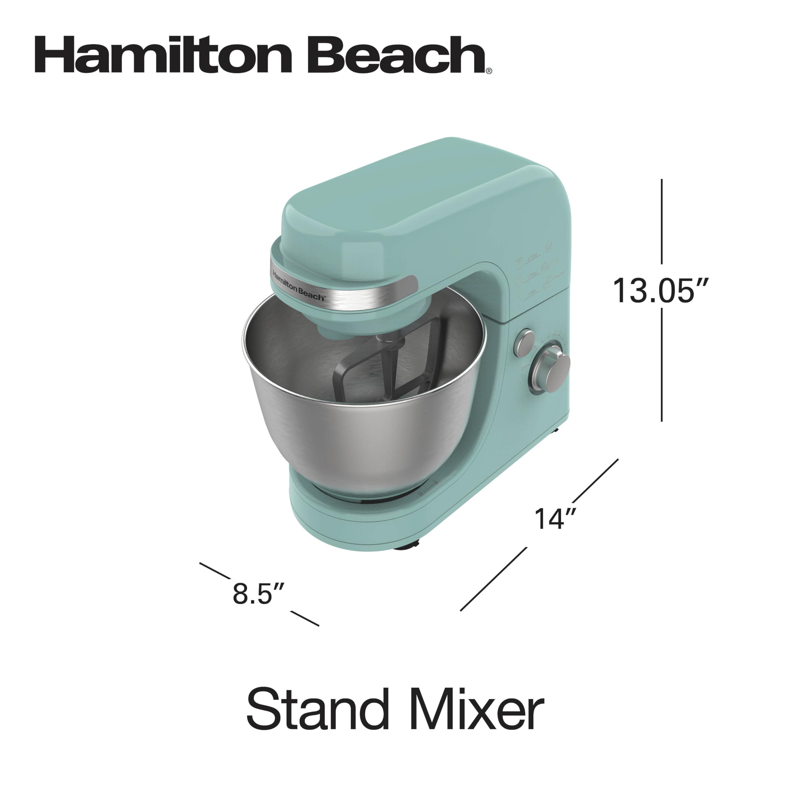 Hamilton Beach 4-Quart Electric Stand Mixer with Dough Hook, Flat Beater & Whisk - 7 Speed Settings & Splash Guard - Aqua Blue - Perfect for Baking Bread, Cookies & Cakes at Home