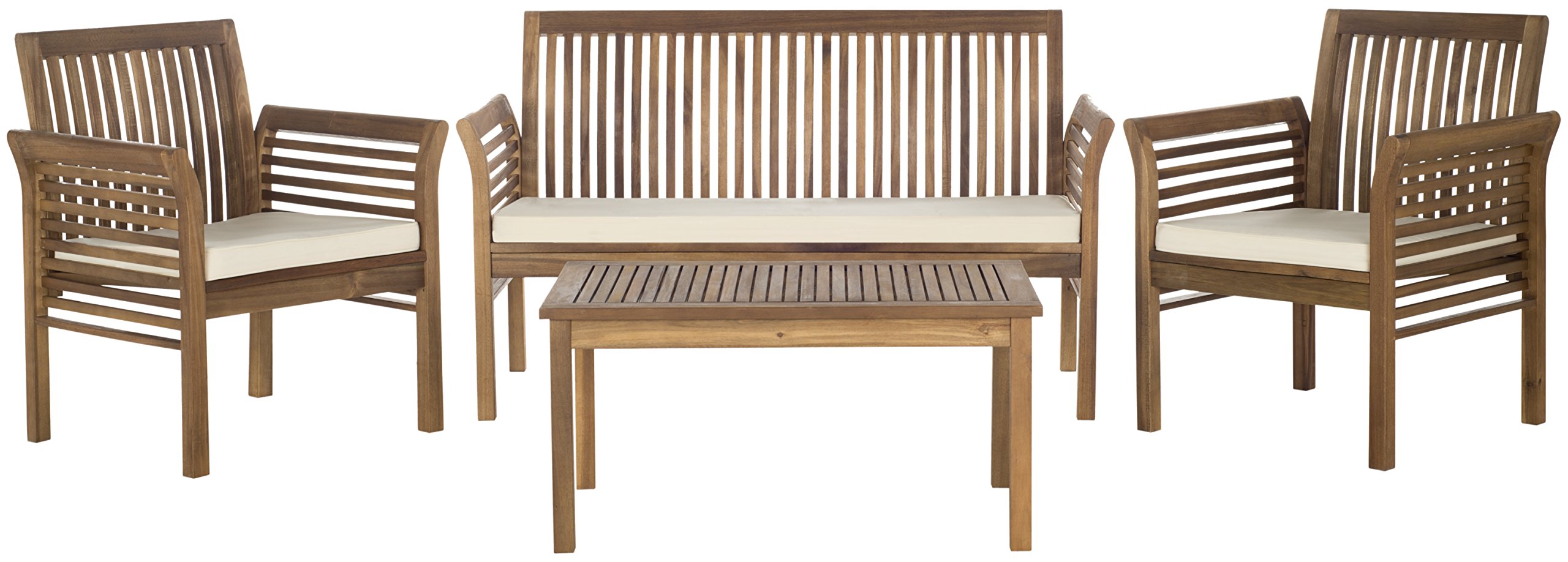 SAFAVIEH Outdoor Collection Carson Natural/Beige 4-Piece Patio Cushion Set for Conversation Area - Water-Resistant Outdoor Furniture Cushions for Garden, Poolside & Backyard Relaxation
