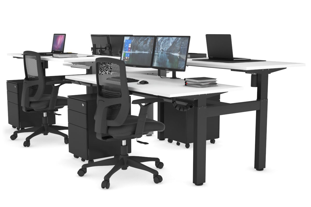 Adjustable 4-Person H Bench Workstation with Black Frame - 1600L x 700W - Perfect for Office, Workshop, or Collaborative Workspaces