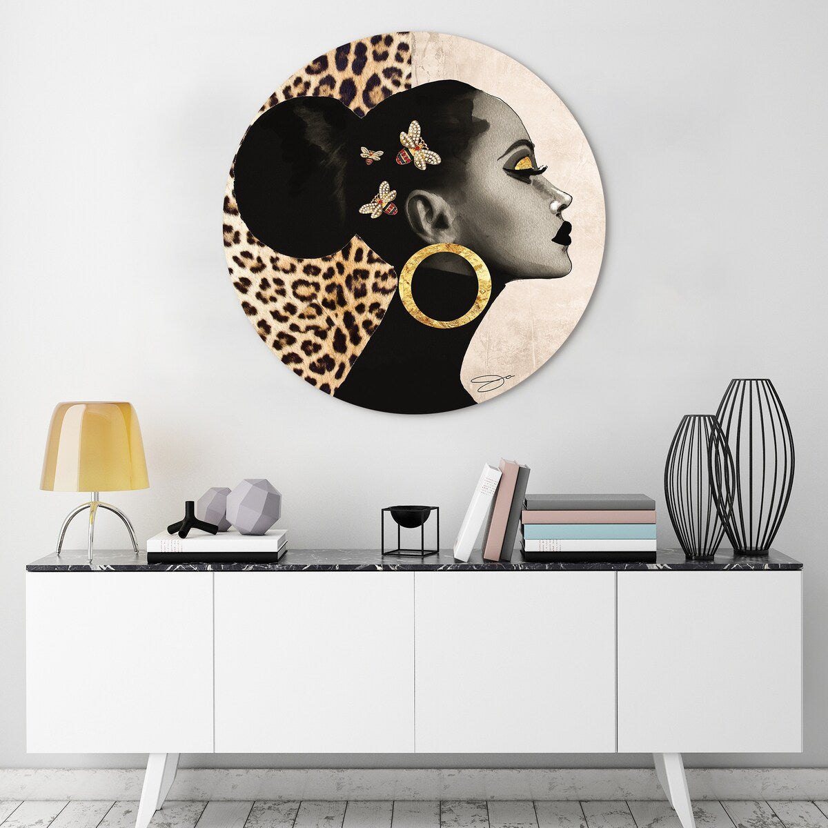 Frameless Round Tempered Glass Wall Art 40x40 Inches - Modern Abstract Graphic Decor for Living Room, Bedroom & Office - Free Floating Design for Stylish Home Interiors