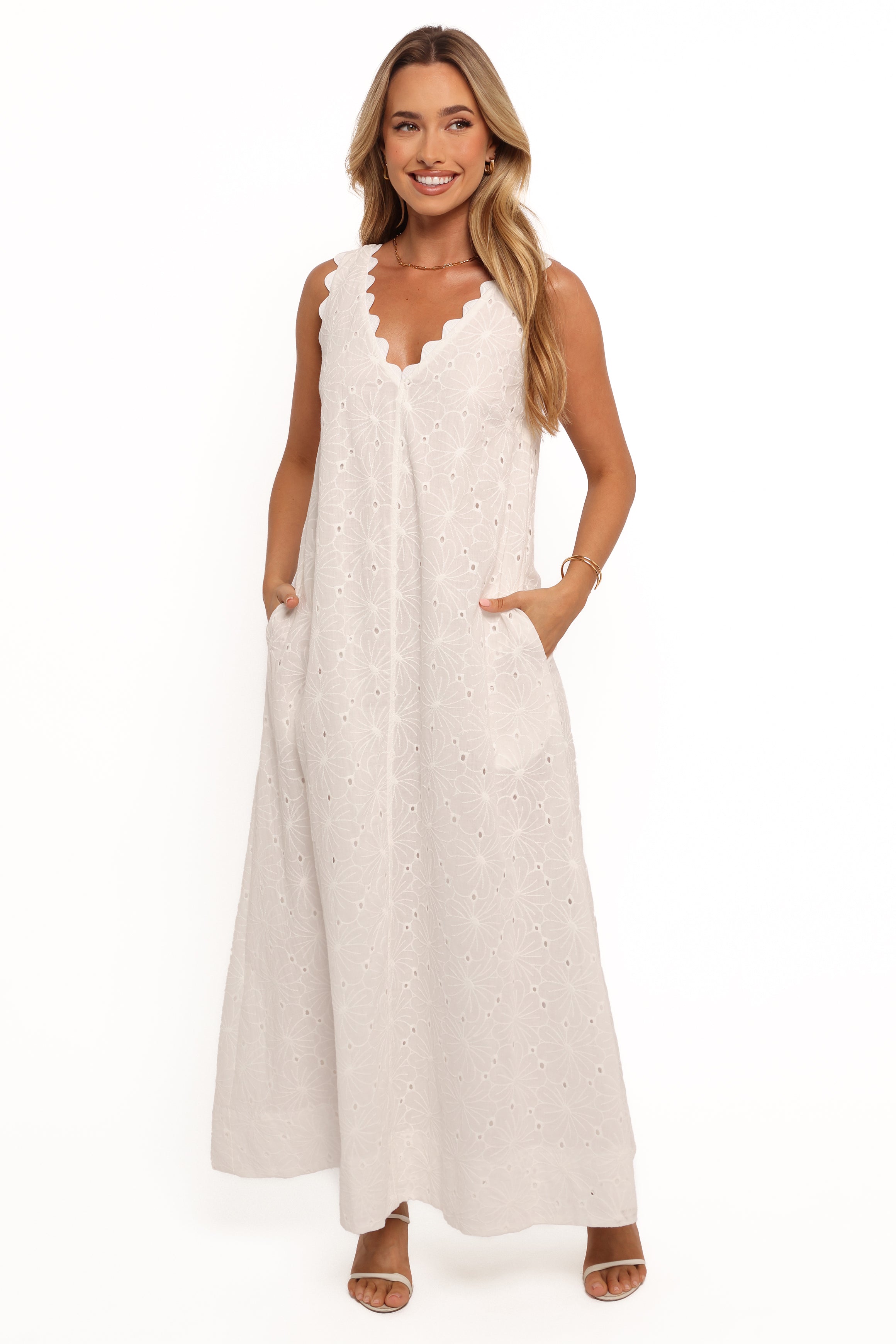 Gabriella Maxi Dress for Women - Elegant White Long Summer Dress for Beach, Wedding & Party | Flowy Boho Style with V-Neck & Side Slits