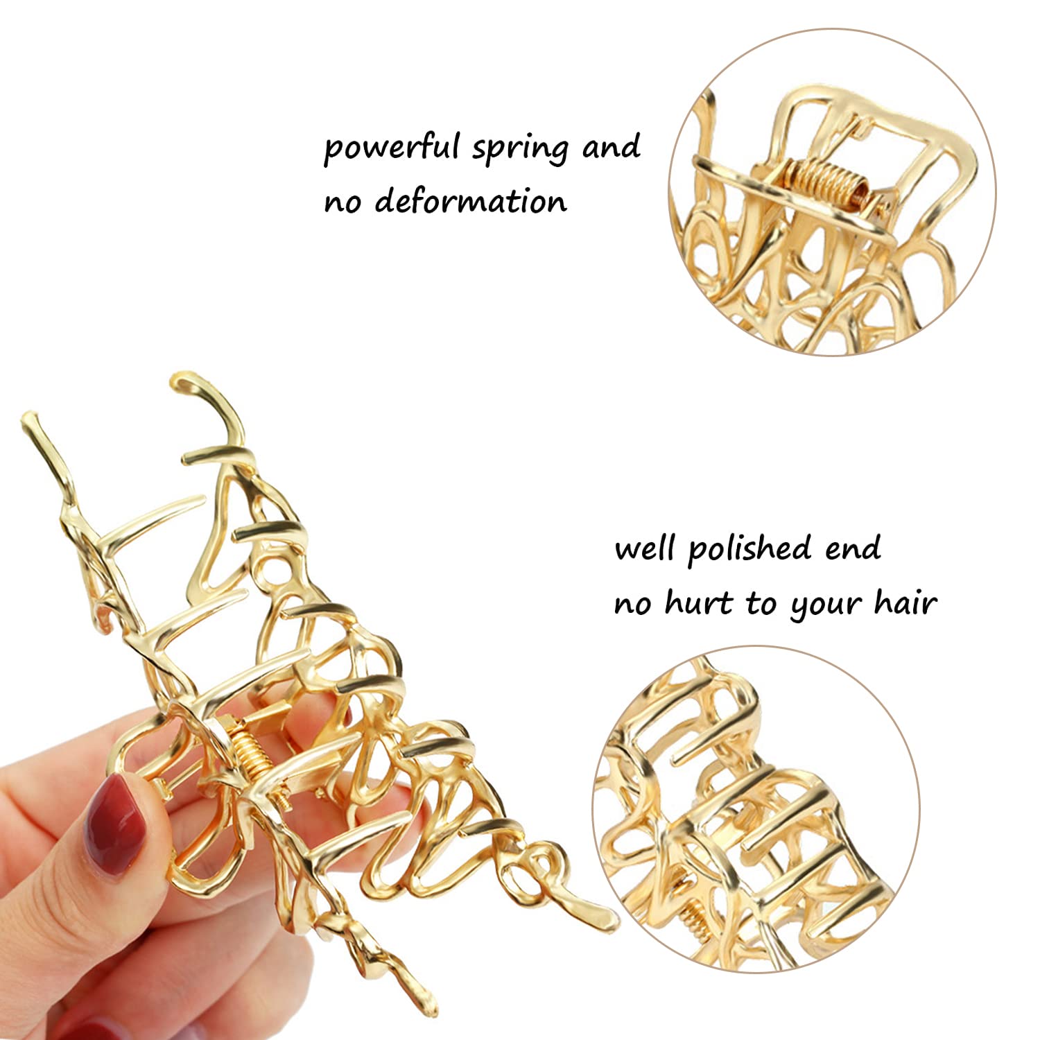 Mehayi 3-Piece Large Gold Metal Hair Claw Clips for Women & Girls - Strong Hold Alloy Hair Clamps for Thick or Thin Hair - Fashion Hair Accessories for Party, Wedding & Everyday Styling