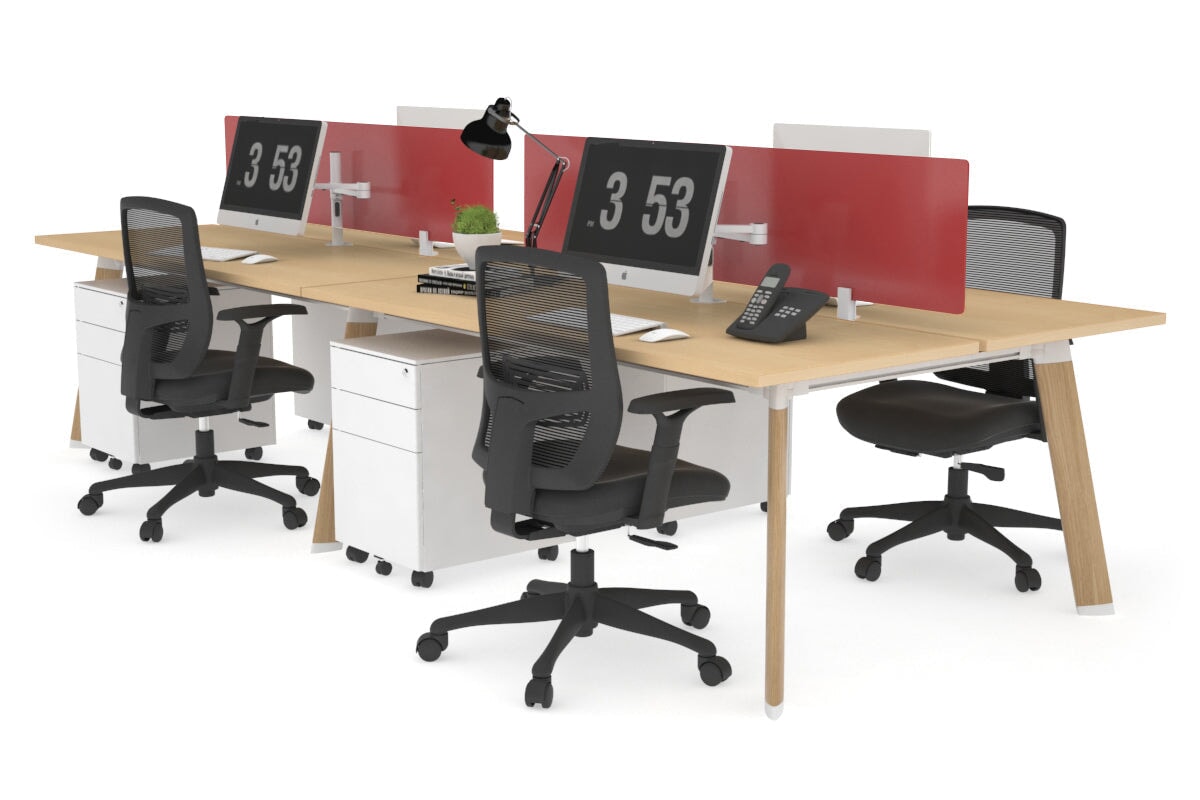 4-Person Wooden Workstation with Imprint Frame - 1400L x 700W Dimensions - Ideal for Office, Home Office & Collaborative Workspaces