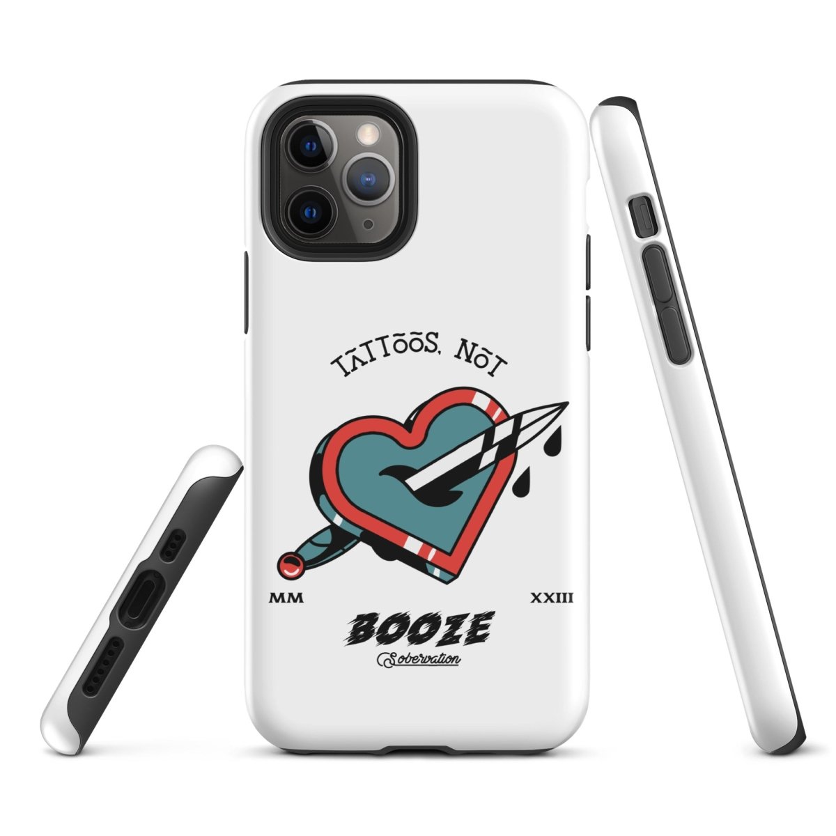 Tattoos Not Booze Heart iPhone Tough Case - Durable Protective Cover for iPhone 11/12/13/14/15 Pro Max - Perfect for Tattoo Lovers & Nightlife Enthusiasts