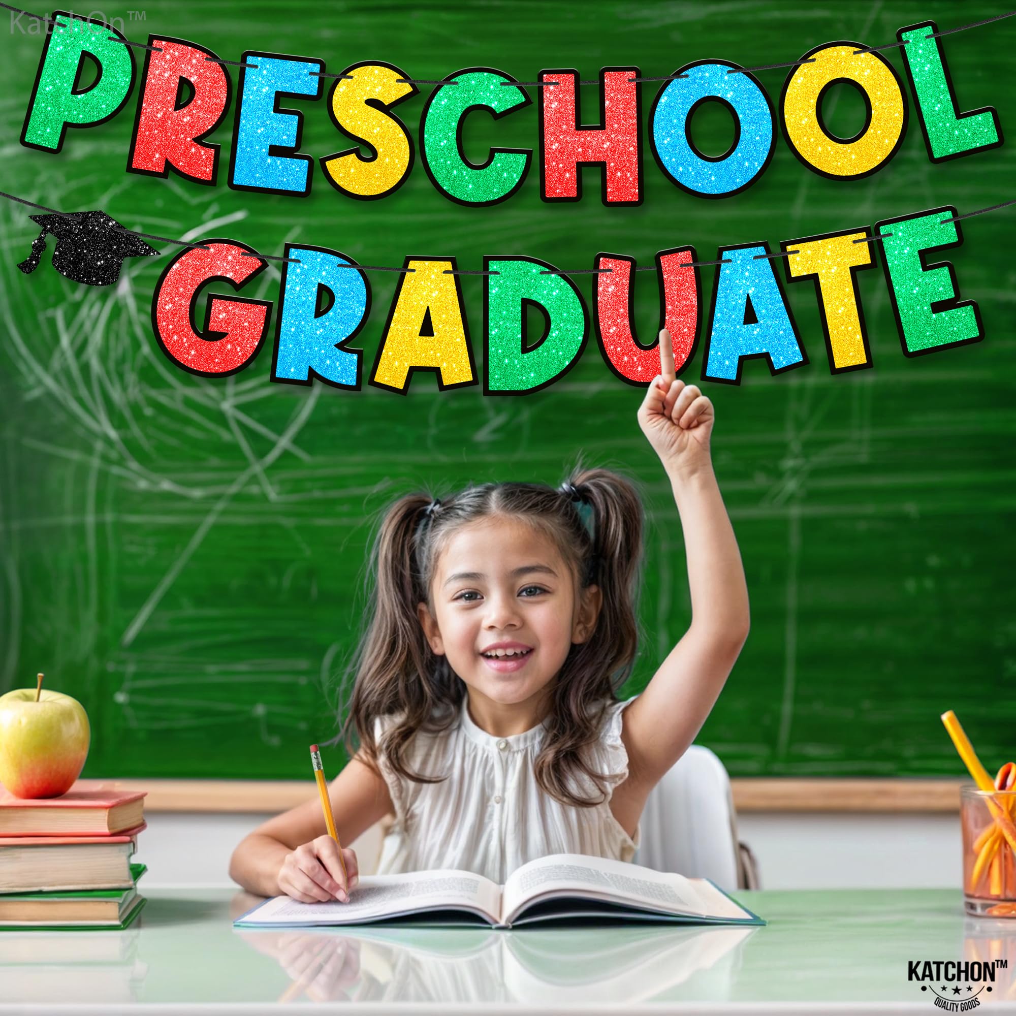 KatchOn 10ft Glitter Preschool Graduation Banner - Class of 2024 Ready-to-Use Decor for VPK & PreK Graduation Ceremonies | Perfect for Classroom Decorations, Party Backdrops & Photo Booths