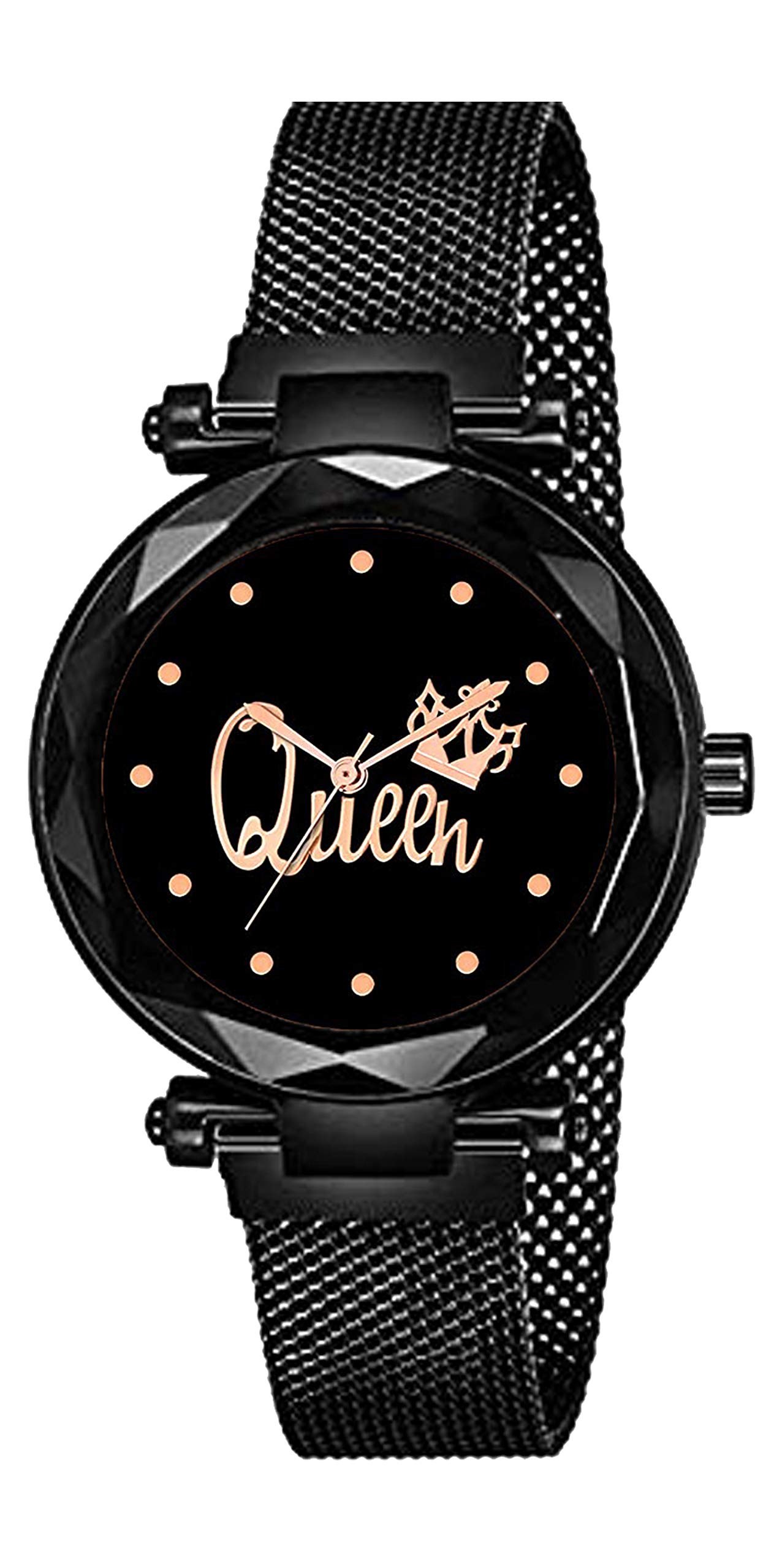 Elegant Casera Queen Dial Magnetic Strap Watch for Women - Black & Rose Gold | Perfect for Office, Party & Everyday Wear