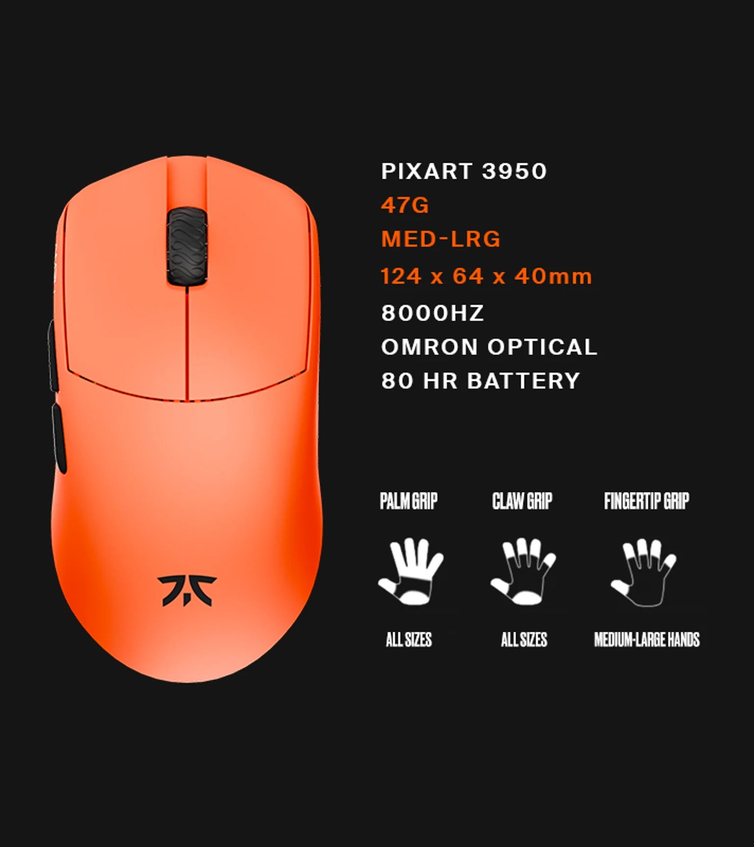 Fnatic x Lamzu Maya X 8K Wireless Gaming Mouse - Ultra Lightweight, Ergonomic Design for Esports & FPS Gaming - Perfect for Competitive PC Gamers & Streamers