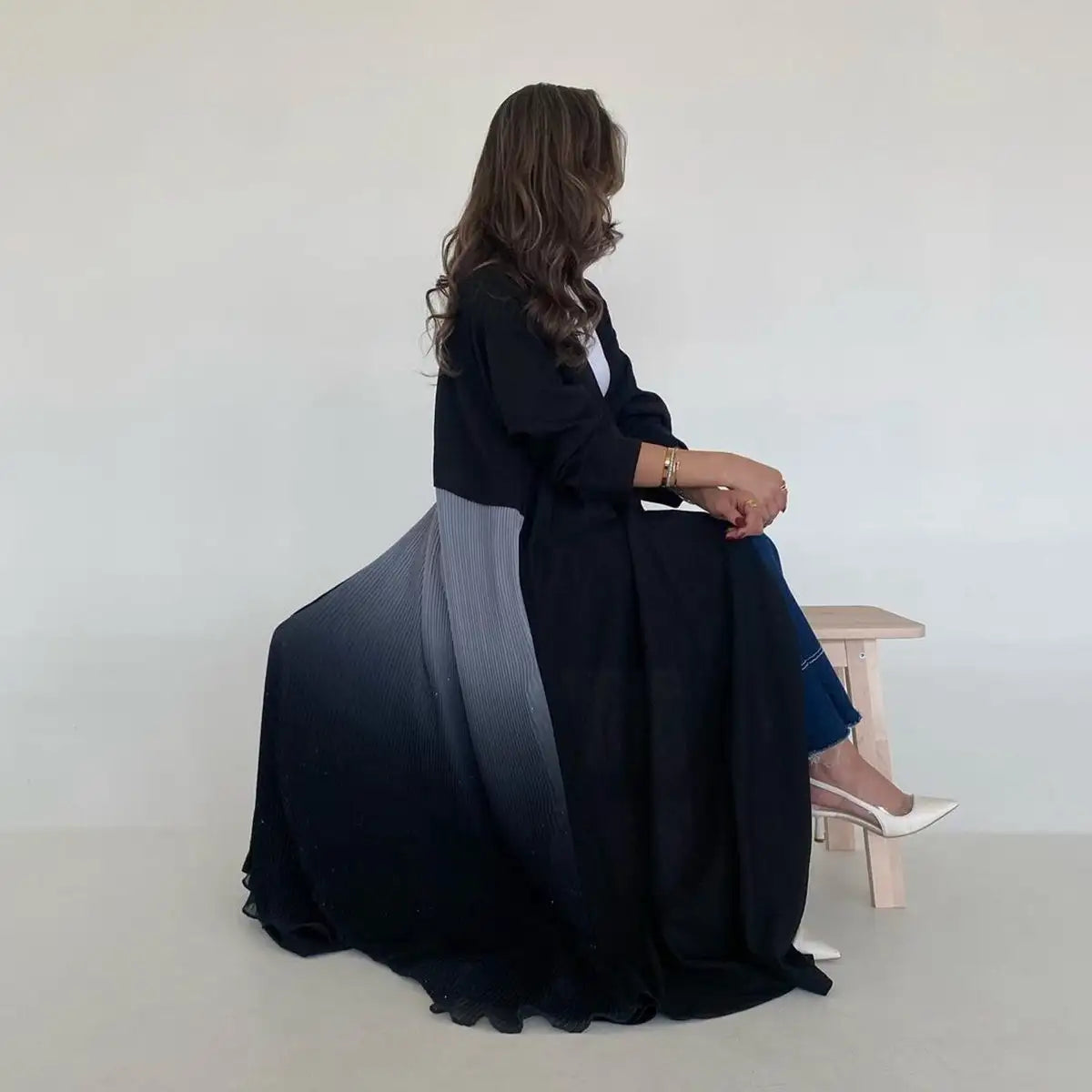 Elegant Chiffon Pleated Cardigan Open Abaya Dress for Women - Lightweight Cover-Up for Modest Fashion, Prayer, and Special Occasions