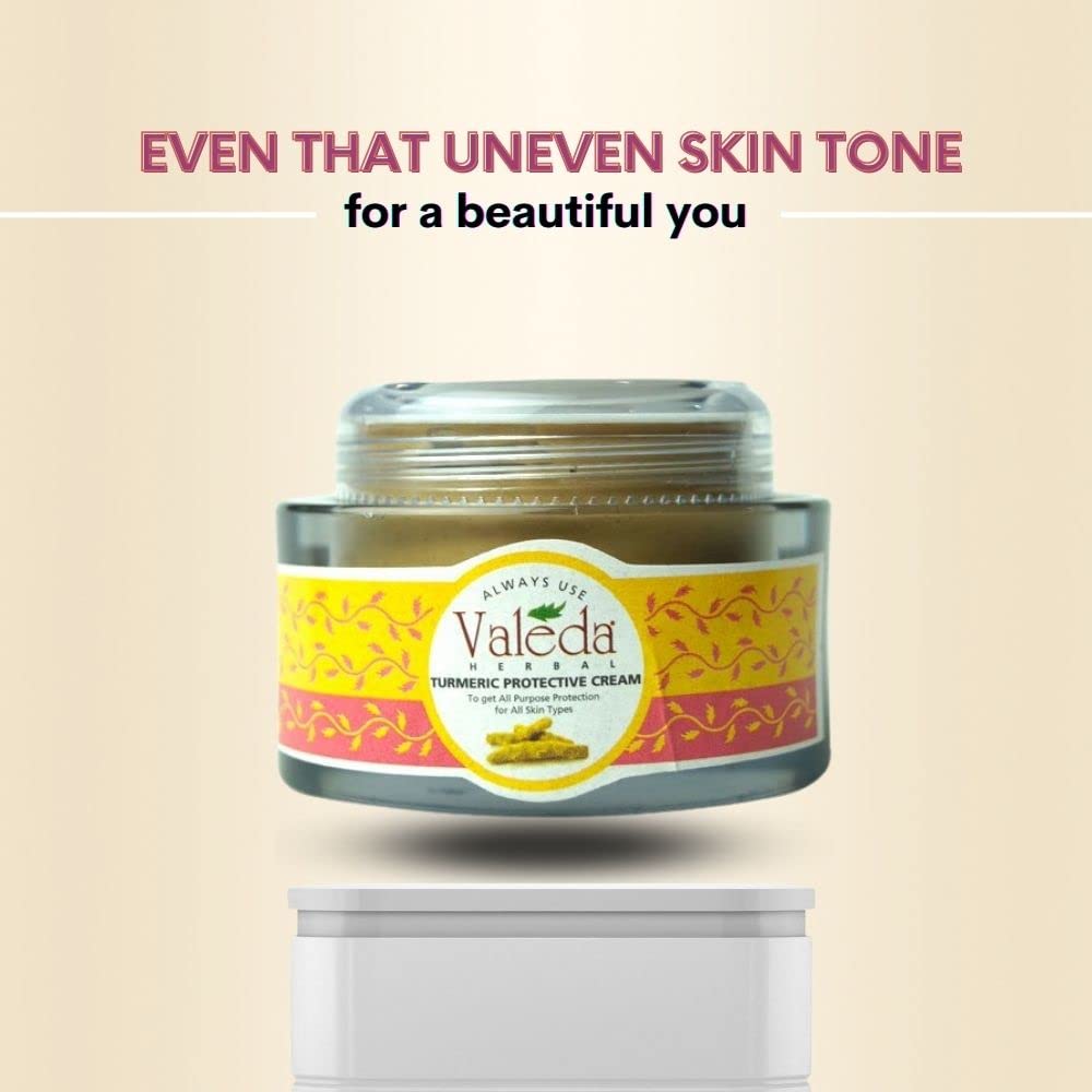 Valeda Turmeric Protective Cream for Fair & Glowing Skin - Coconut Butter & Wheat Germ Oil - Brightening Face Moisturizer for Dry Skin, Anti-Aging & Even Skin Tone - Perfect for Daily Skincare Routine & Nighttime Use