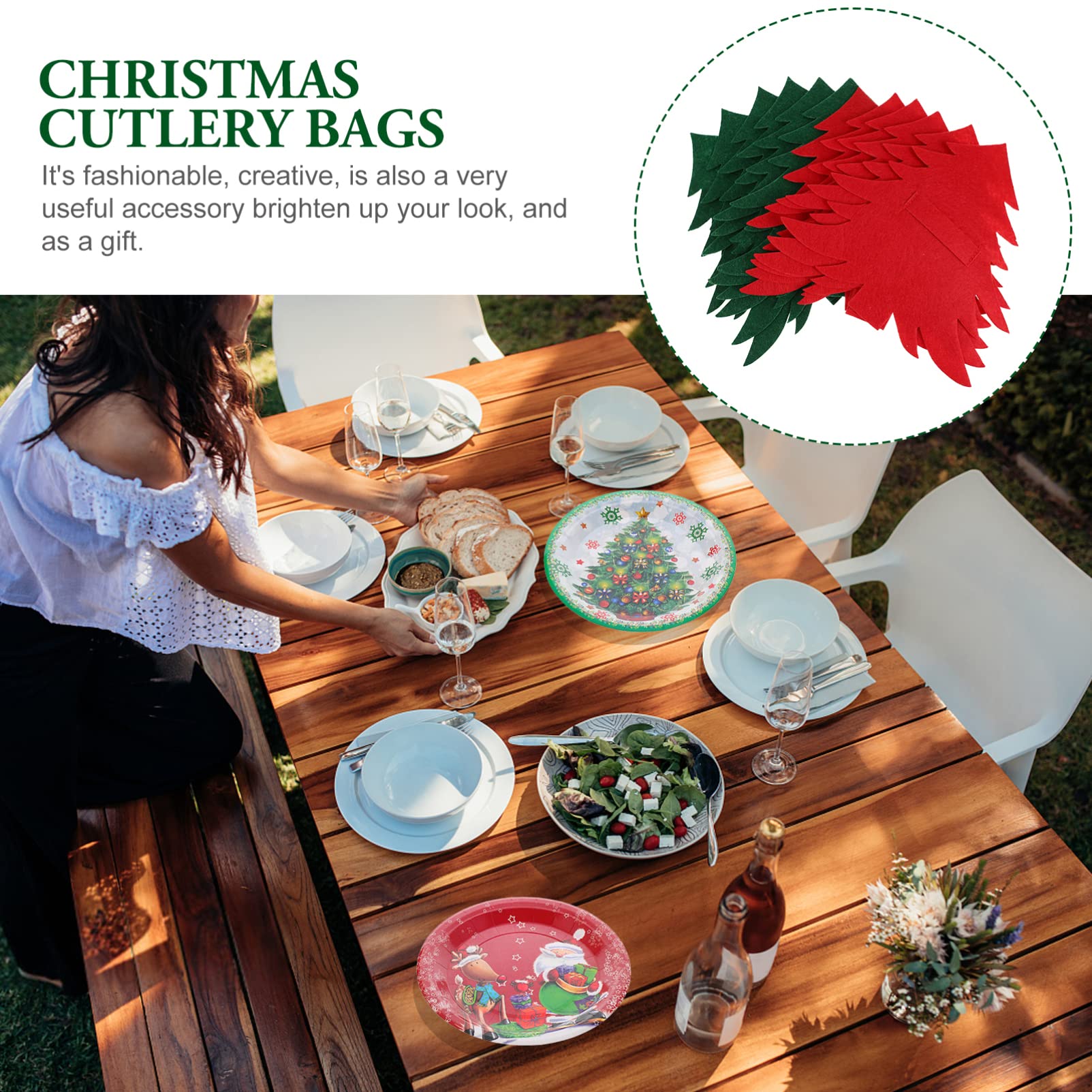 Amosfun 12-Piece Christmas Tableware Set - Knife & Fork Holders, Silverware Pouch with Christmas Tree Design - Holiday Party Supplies, Table Decorations & Centerpieces for Xmas Dinner, Family Gatherings & Festive Celebrations