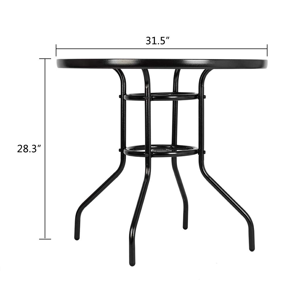 32 Inch Outdoor Square Bistro Patio Dining Table with Umbrella Hole - Durable Metal Glass Top Table for Backyard, Garden, Poolside & Balcony - Perfect for Dining, Lounging & Entertaining Guests