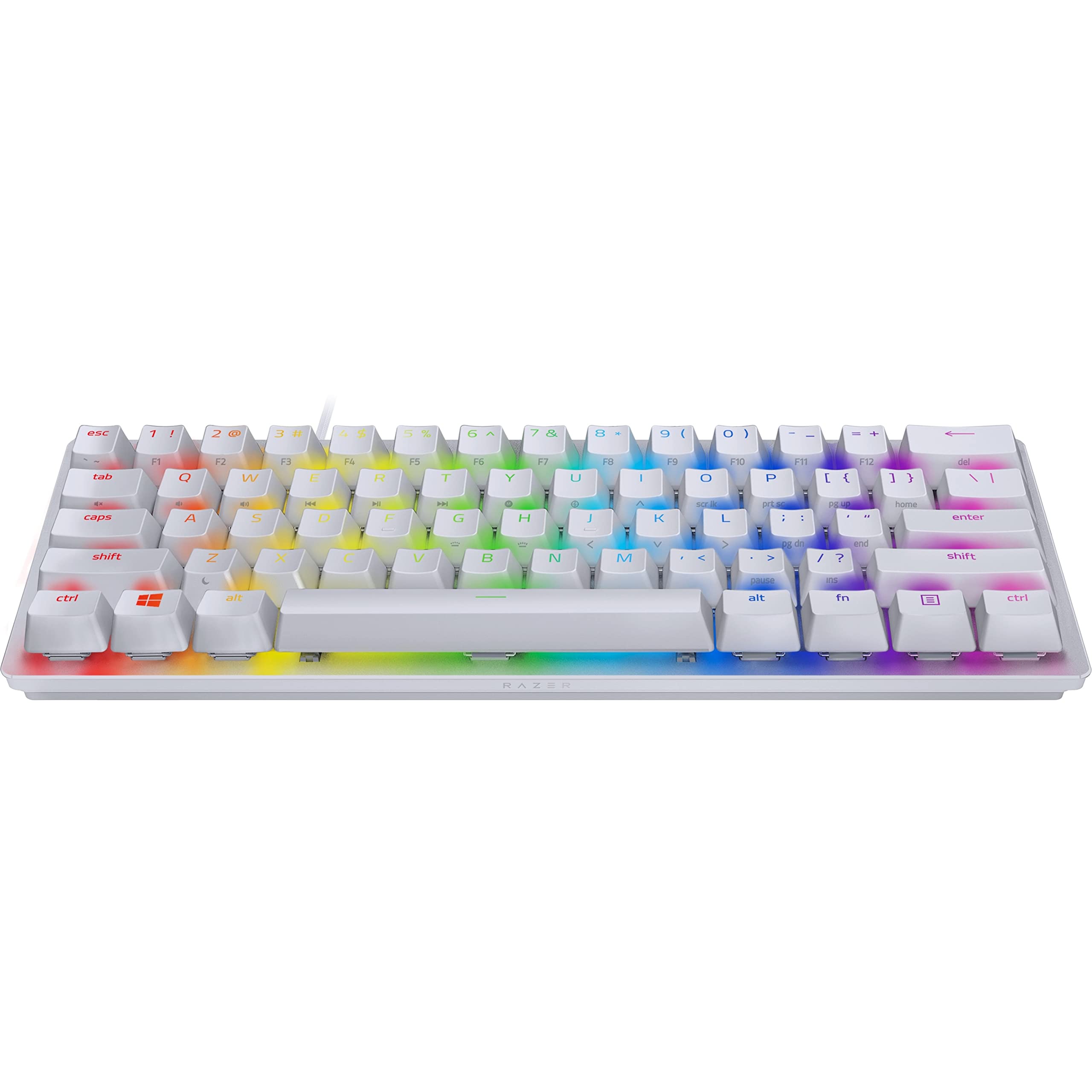 Razer Huntsman Mini 60% Wired Gaming Keyboard - Optical Clicky Switches, Chroma RGB Backlighting, PBT Keycaps - Compact Mechanical Keyboard for PC Gaming (Mercury White, Renewed) - Perfect for Esports, Streaming & Office Work