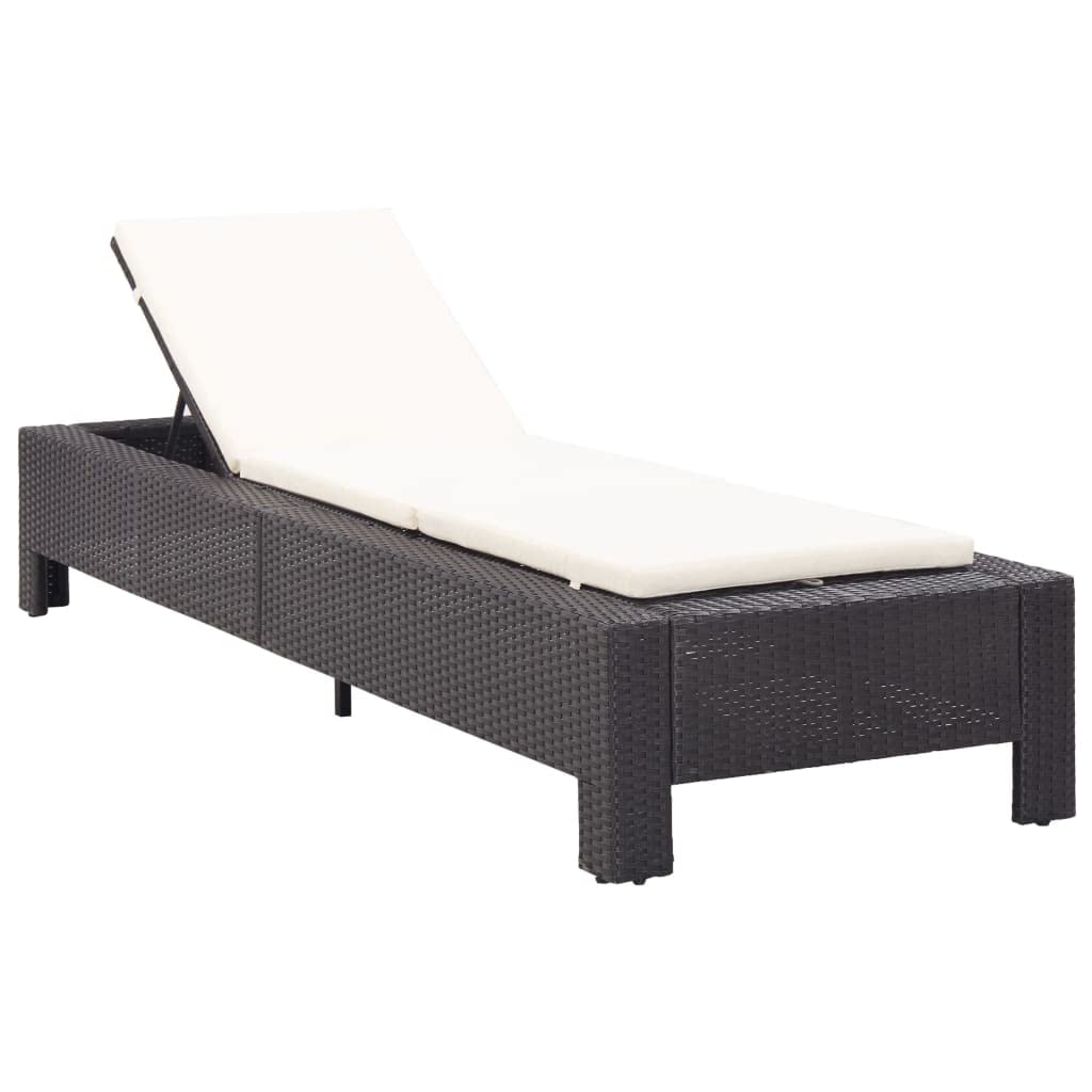 Premium Black Poly Rattan Sunbed with Cushion - 24g Durable Outdoor Lounge Chair for Patio, Poolside & Garden Relaxation