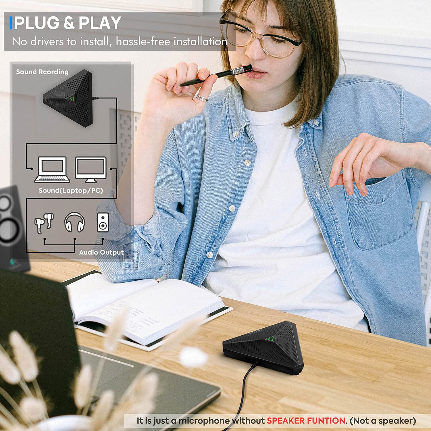 CMTECK Conference USB Microphone with Mute Button - Omnidirectional Condenser Boundary Mic for Professional Recording, Live Streaming, Gaming & Skype Calls (Windows/macOS Compatible) - Perfect for Home Office, Podcasting & Online Meetings