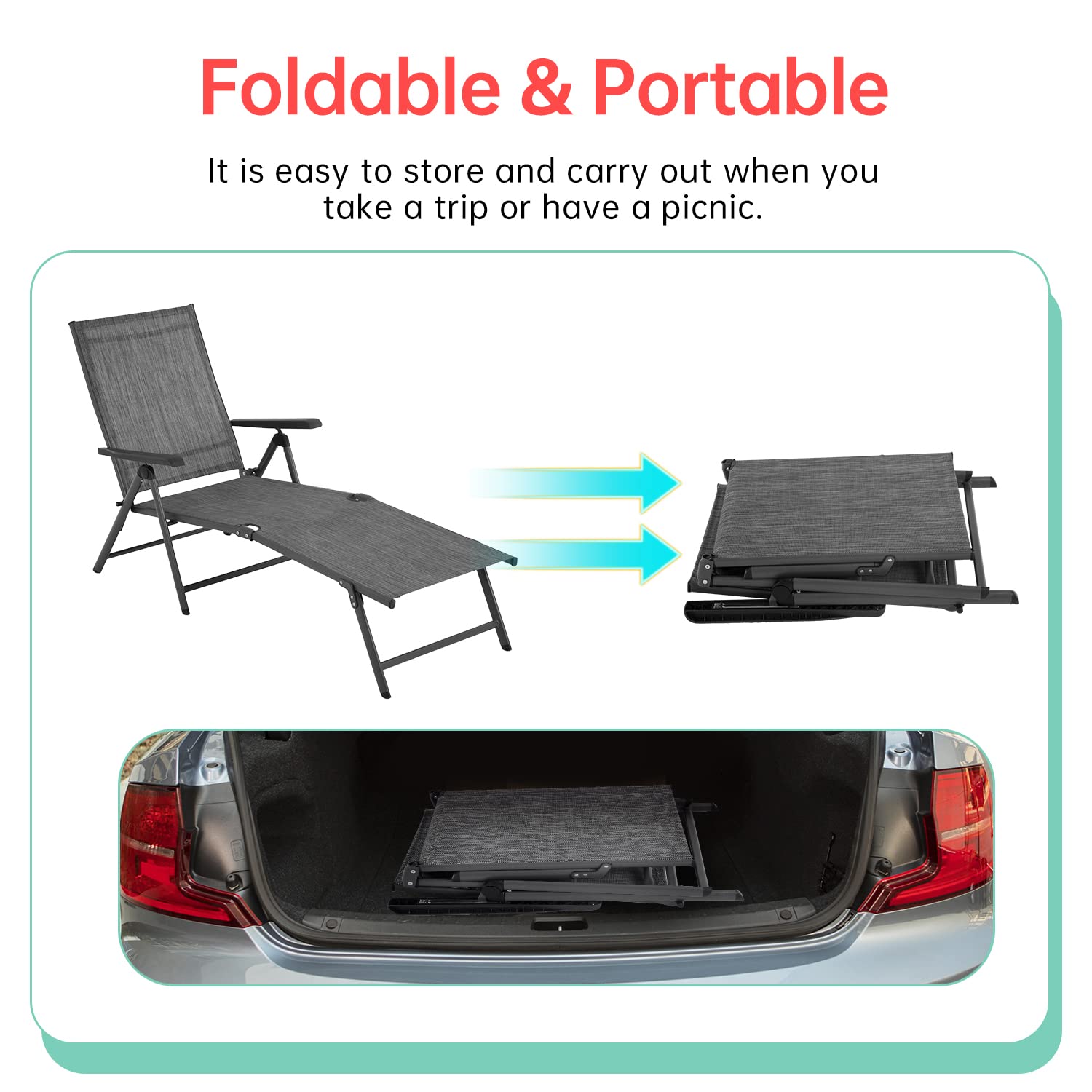 **FDW Adjustable Reclining Patio Lounge Chairs Set of 2 - Outdoor Chaise Lounges for Pool, Beach, Backyard & Garden - Lightweight & Foldable for Easy Storage**    *(Perfect for Sunbathing, Relaxing by the Pool, or Lounging in Your Backyard Oasis!)*