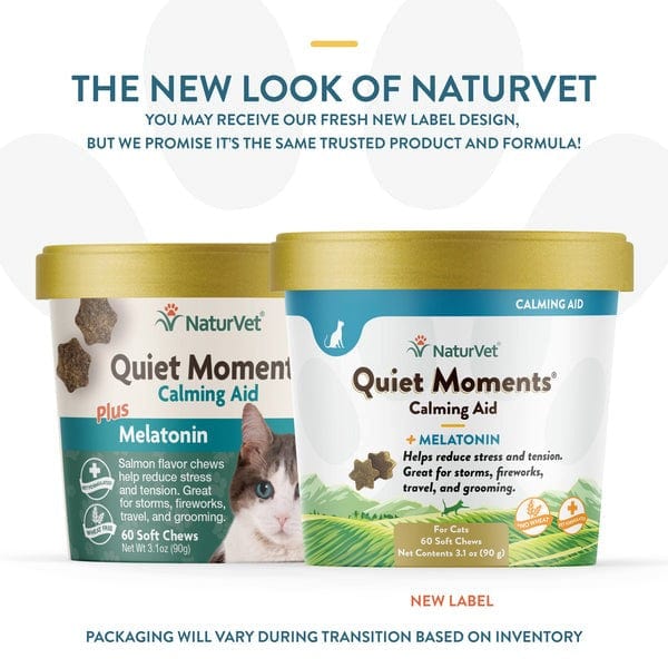 NaturVet Quiet Moments Calming Aid Plus Melatonin Cat Soft Chews - Stress Relief for Anxious Cats During Travel, Vet Visits & Fireworks | Natural Cat Anxiety Treatment