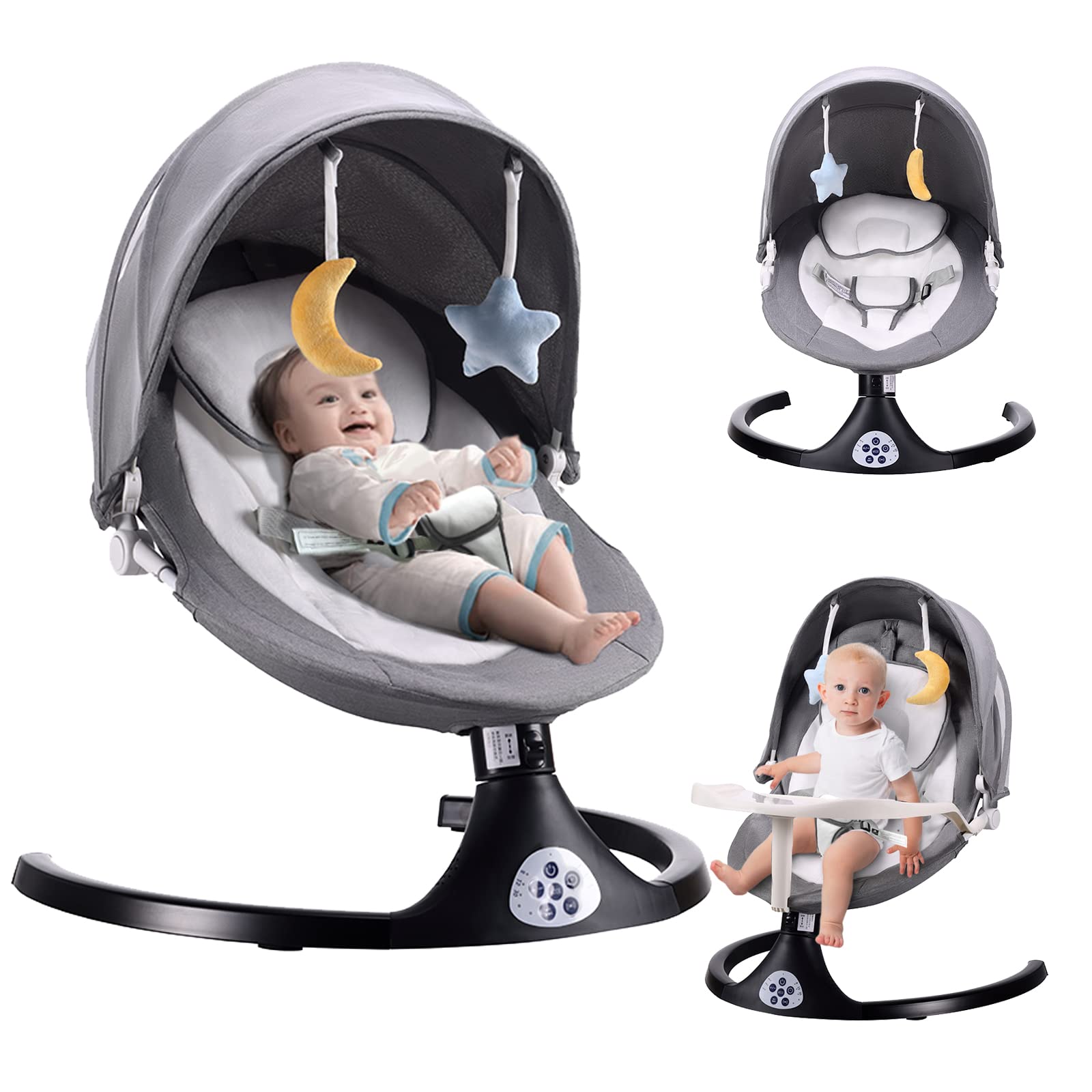 Electric Baby Swing for Infants 0-12 Months | 5-Speed Bluetooth Rocker with 3 Timer Settings & 10 Lullabies | Portable Newborn Swing with Removable Tray & Remote Control (5-26 lbs) | Perfect for Nursery, Travel & Soothing Fussy Babies