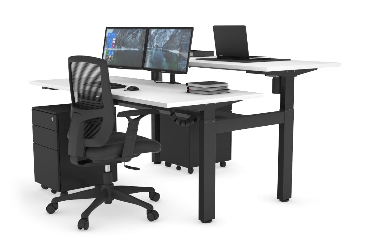 Adjustable 2-Person H Bench Workstation - Black Frame [1200L x 700W] - Perfect for Office, Workshop, or Home Use