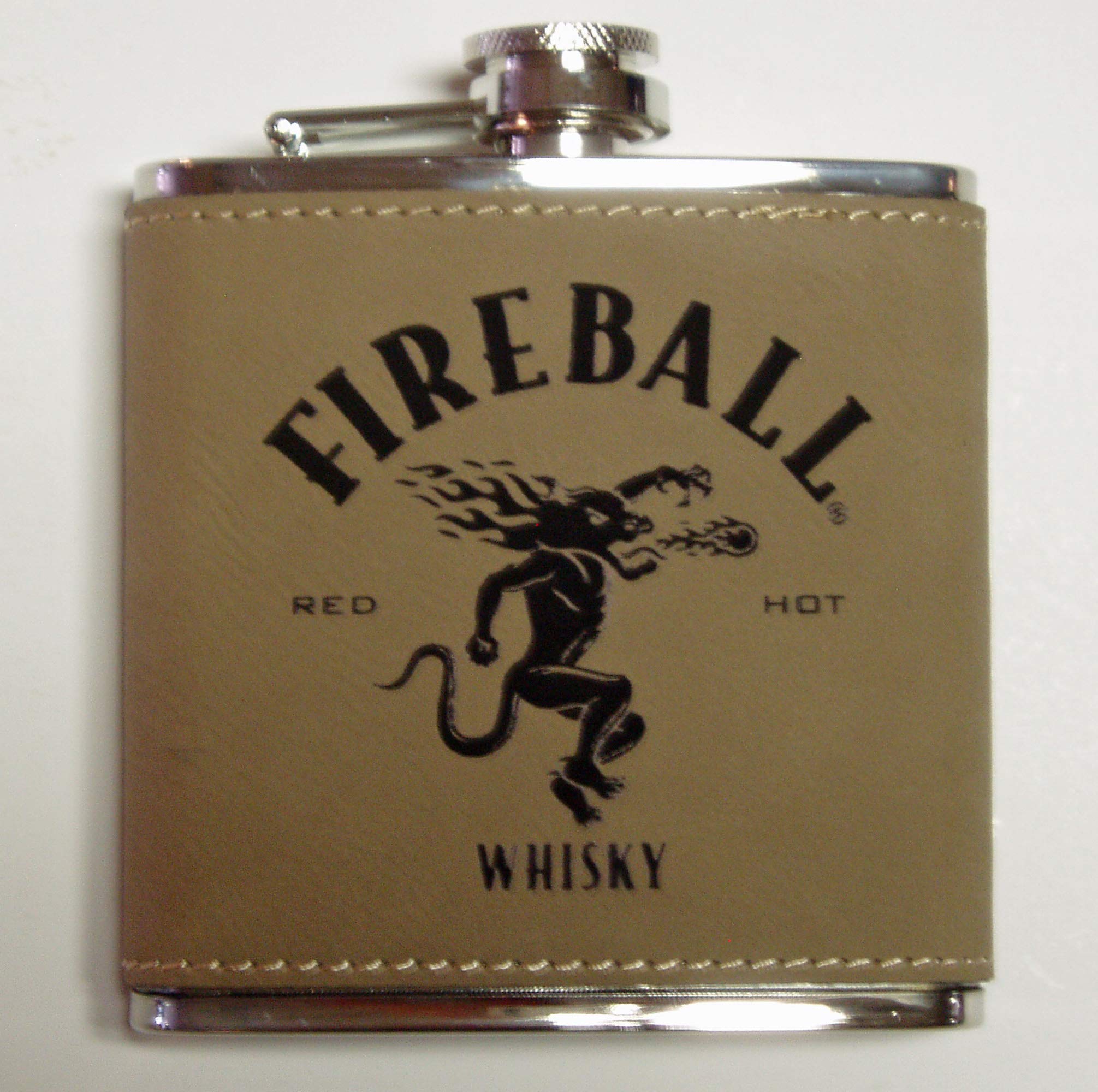Premium 6 oz Stainless Steel Fireball Whiskey Flask Gift Set with 2 Shot Glasses & Funnel - Leather Gift Box for Men, Bourbon Lovers - Perfect for Camping, Parties & Groomsmen Gifts
