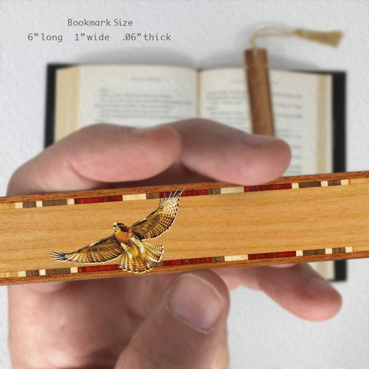 Double Sided Red Tailed Hawk Wooden Bookmark with Tassel - Handmade in USA - Personalized Gift Option - Perfect for Book Lovers & Nature Enthusiasts