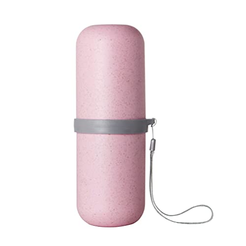 DOITOOL Portable Travel Toothbrush Cup Holder - Eco-Friendly Wheat Straw Toothbrush & Toothpaste Case for Camping, Hiking, and Outdoor Adventures (Pink) - Perfect for Bathroom Organization and On-the-Go Oral Care