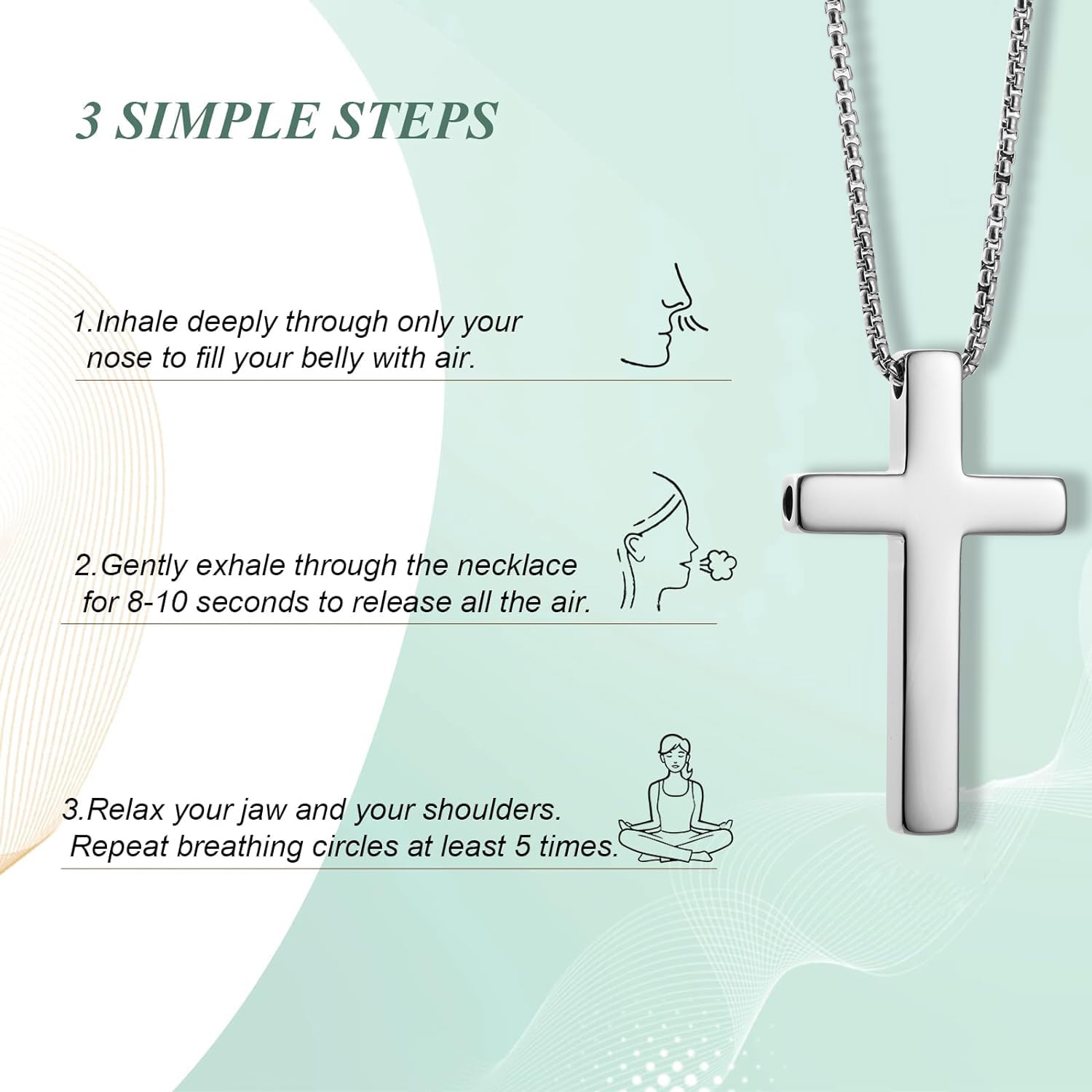 Breathlink Quit Smoking Necklace - Stainless Steel Anxiety Relief Gift for Mindfulness & Meditation