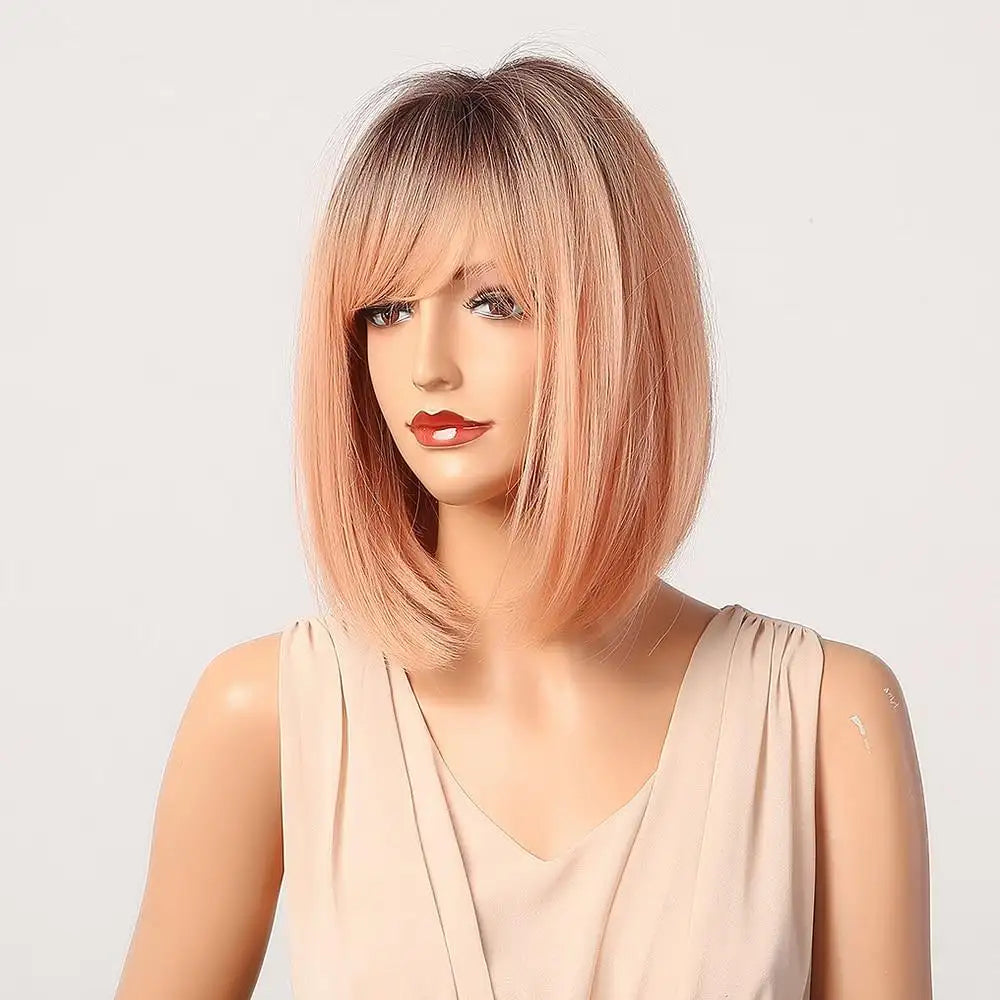 Stylish Shaded Rose Gold Synthetic Wig for Women - Perfect for Cosplay, Parties & Everyday Wear