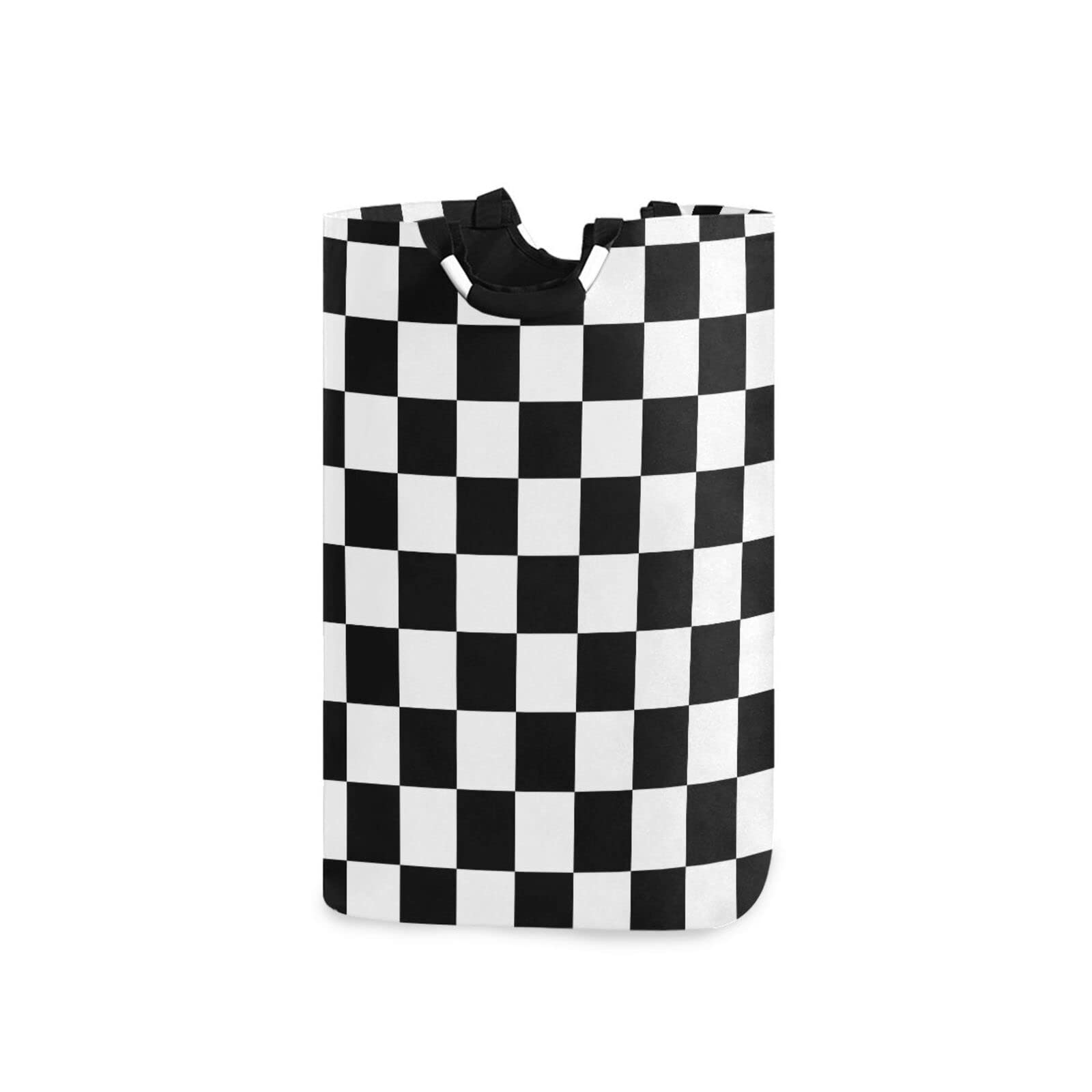 Kigai Large Collapsible Laundry Basket with Handle - Black & White Plaid Waterproof Laundry Hamper, Portable Storage Organizer for Clothes, Toys & Household Items - Perfect for Bedroom, Bathroom & Laundry Room Organization