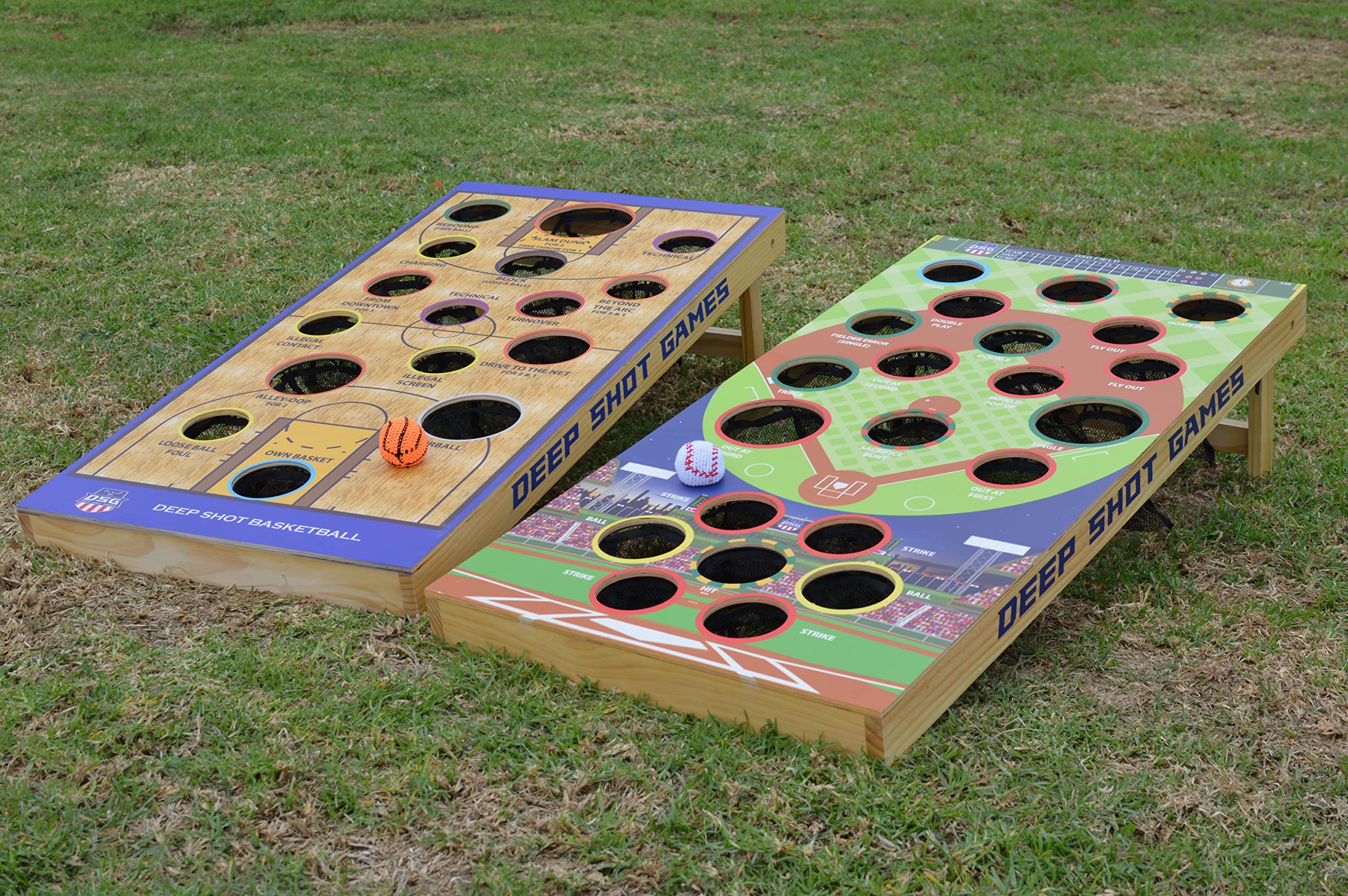 DEEP SHOT Games 2-in-1 Outdoor Sports Set - Baseball & Basketball Bean Bag Toss Game for Backyard, Picnic, and Tailgate Party Fun - Perfect for Kids and Adults Family Outdoor Activities