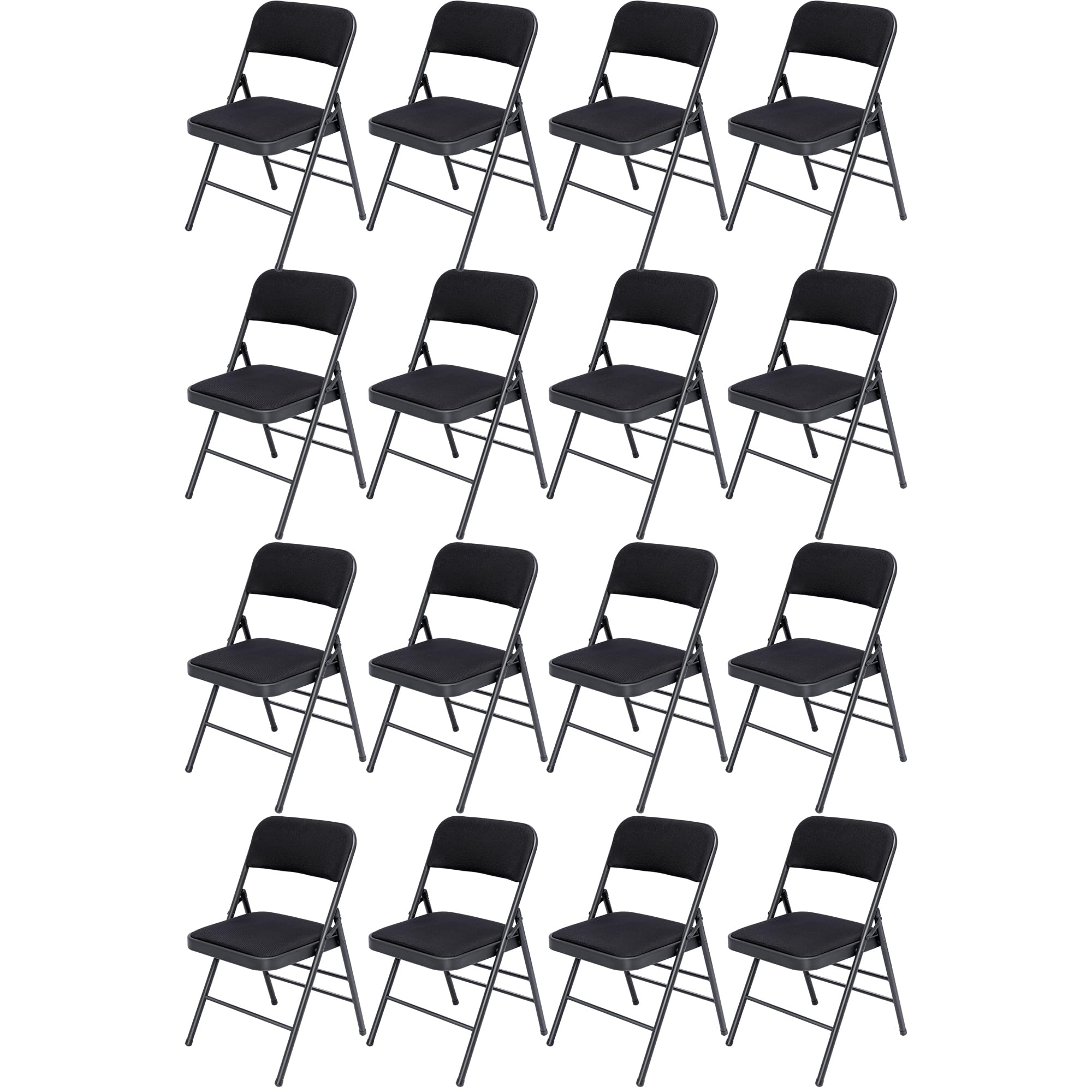16 Pack Black Folding Chairs with Padded Cushion - Stackable Indoor Outdoor Dining Chairs for Home, Office, Wedding, Party & Events - Portable Space-Saving Seating Solution for Banquets, Picnics and Gatherings