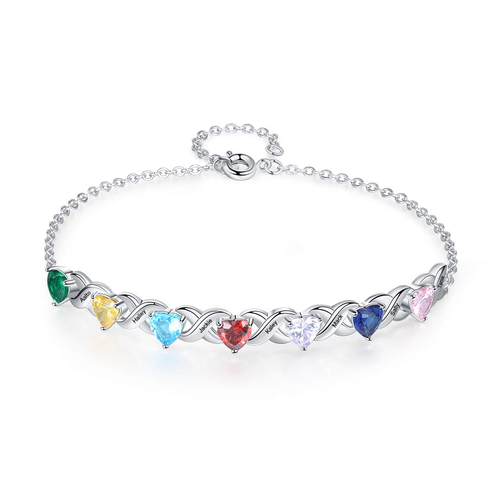Lagofit Personalized 2-7 Names Mother's Infinity Birthstone Bracelet for Women - Custom Engraved Jewelry Gift for Mom, Wife, Daughter - Perfect for Mother's Day, Birthday, Anniversary & Special Occasions