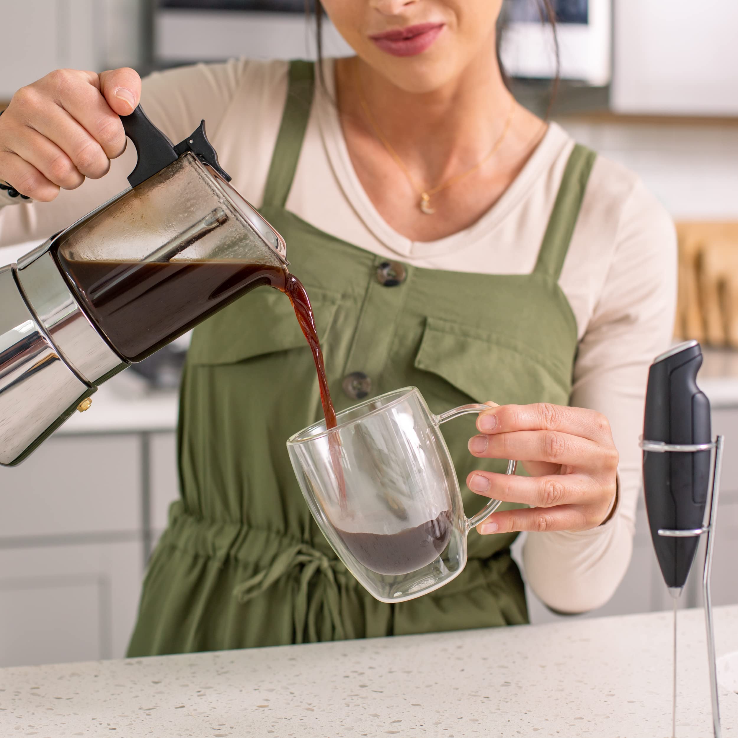 Stovetop Espresso Maker Set - 9 Cup Moka Pot, 2x 12oz Glass Coffee Mugs & Milk Frother - Italian Coffee Maker for Cuban, Greek & Espresso - Perfect for Home, Office & Camping Brewing