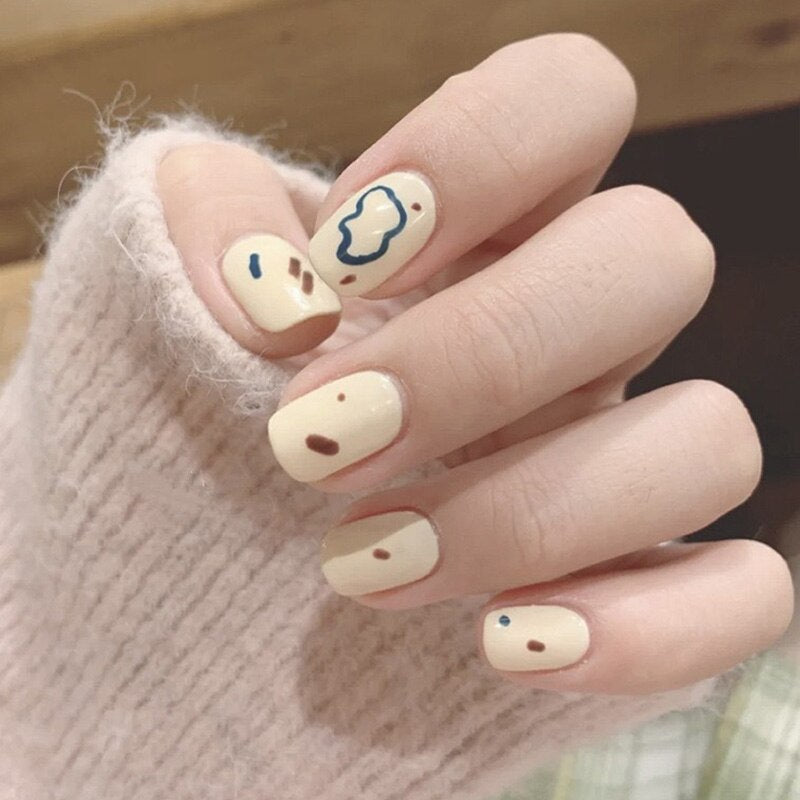 24PCS Short Press On Nails - Cute Cow & Butterfly Printed False Nails for Women - Full Cover Fake Nail Tips - Easy DIY Nail Art for Daily Wear & Parties