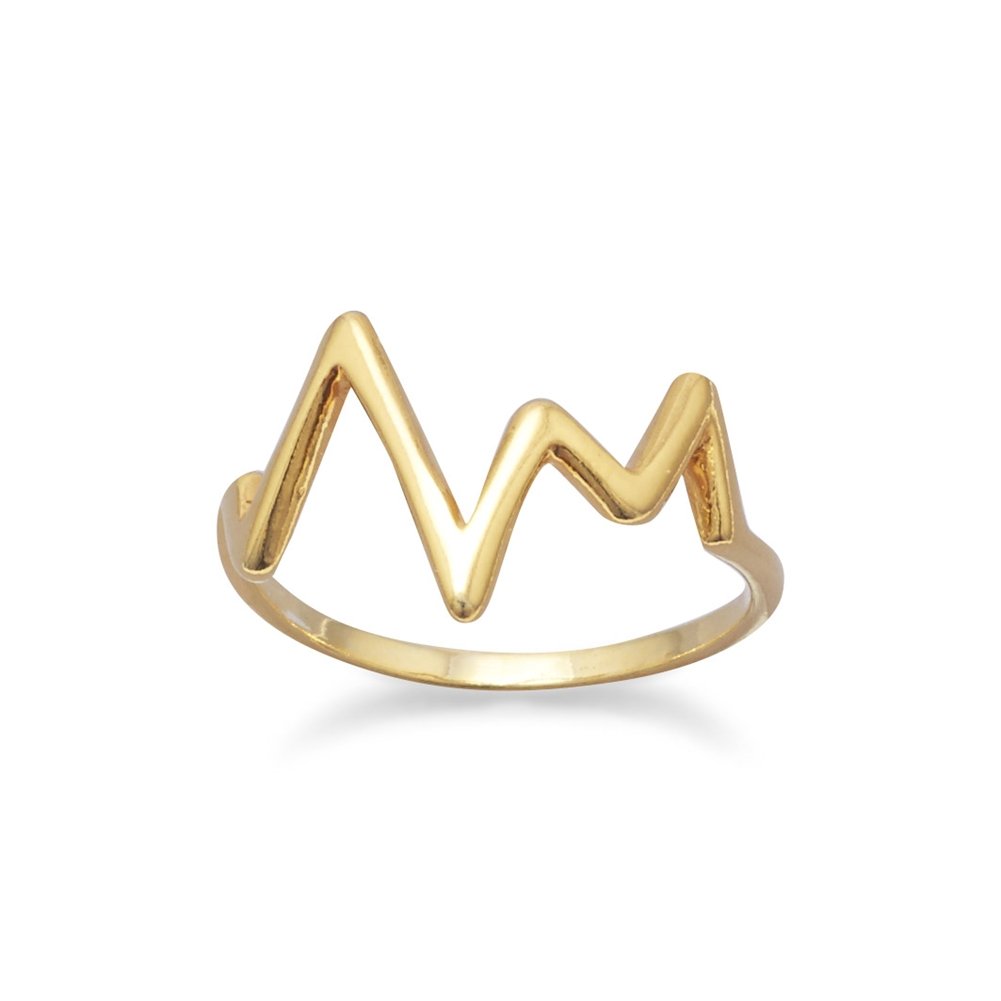 Gold-Plated Sterling Silver Heartbeat Ring - Elegant Jewelry for Couples, Anniversaries & Romantic Gifts