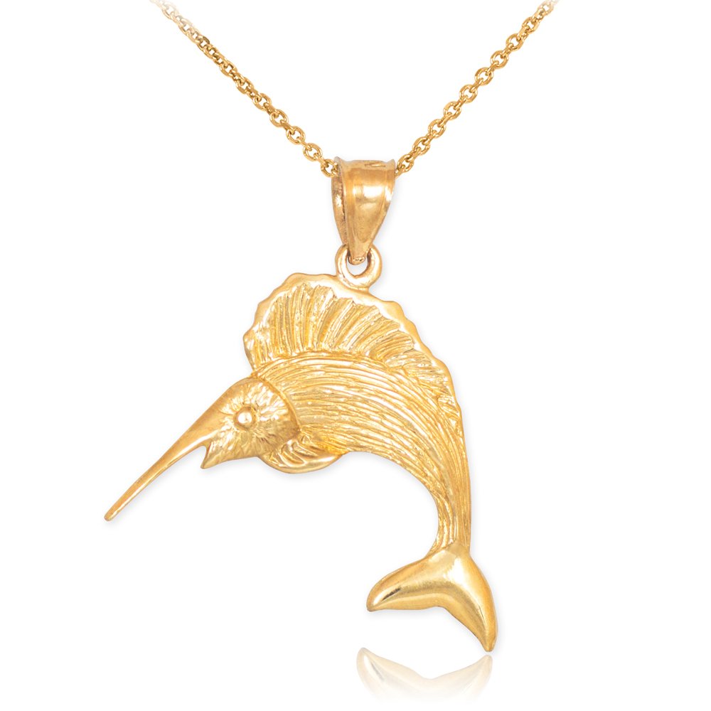 10K Yellow Gold Sailfish Pendant Necklace for Beach Lovers