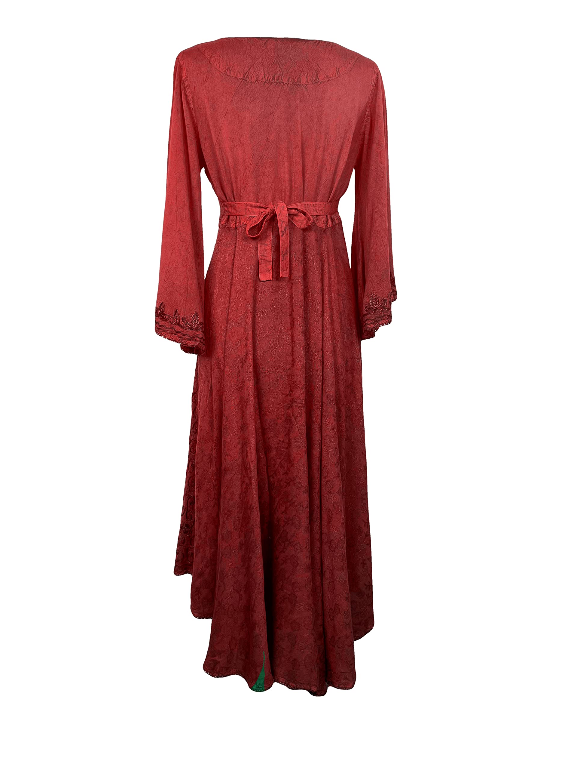 Agan Traders Women's 2025 Spring Bohemian Medieval Renaissance Embroidered Bell Sleeve Flared Calf-Length Dress Gown - Perfect for Renaissance Fairs, Medieval Themed Parties & Boho Chic Fashion