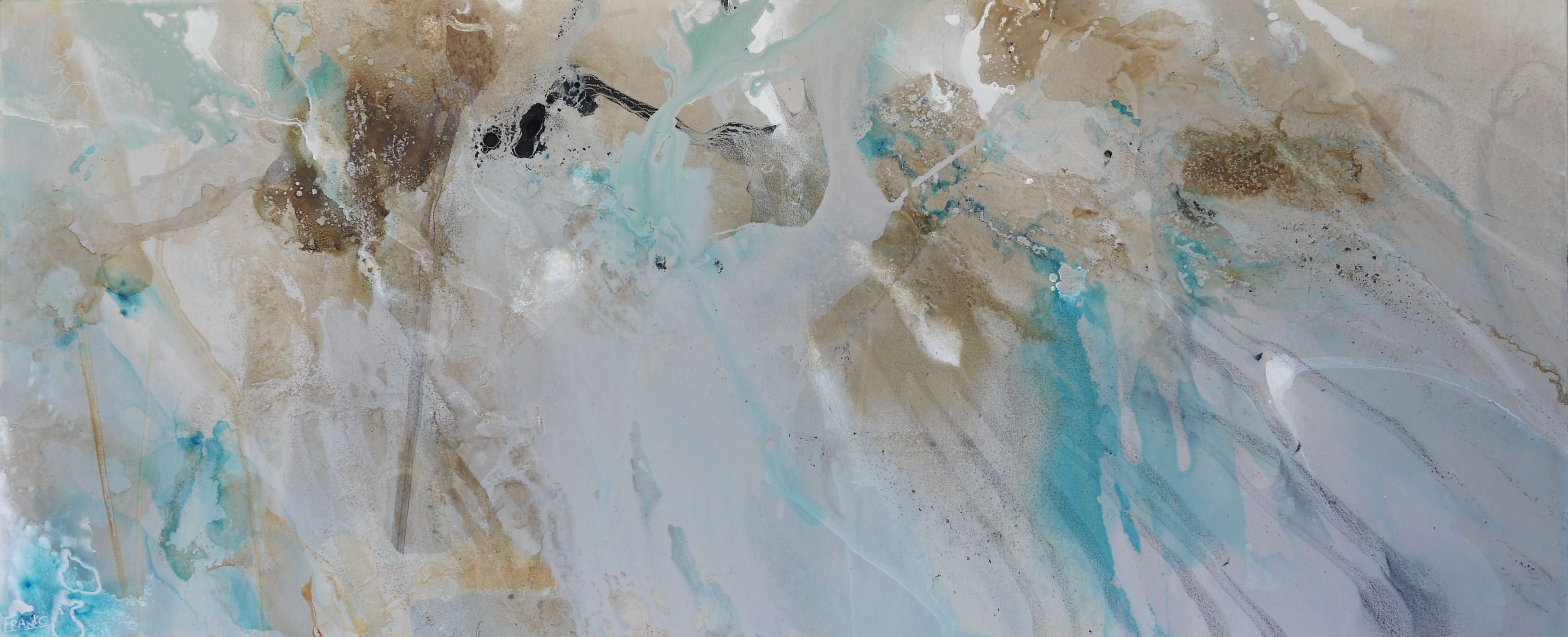 Abstract Teal Rust Cream White Blended Painting - 240cm x 100cm Large Wall Art for Living Room, Bedroom & Office Decor | Premium Canvas Artwork