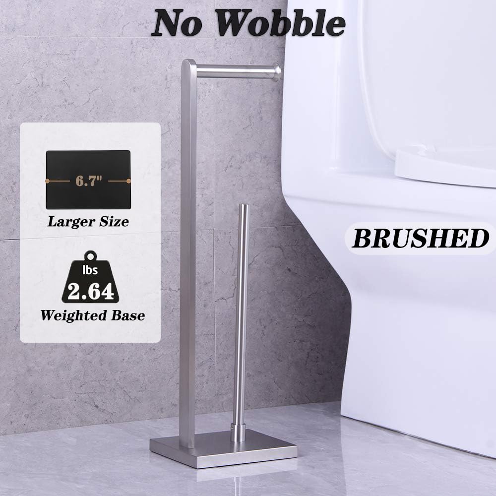 Premium GERZWY SUS 304 Stainless Steel Free Standing Toilet Paper Holder - Brushed Nickel Finish Bathroom Tissue Roll Stand for Modern Bathrooms, Powder Rooms & Guest Toilets - DZY022-LS
