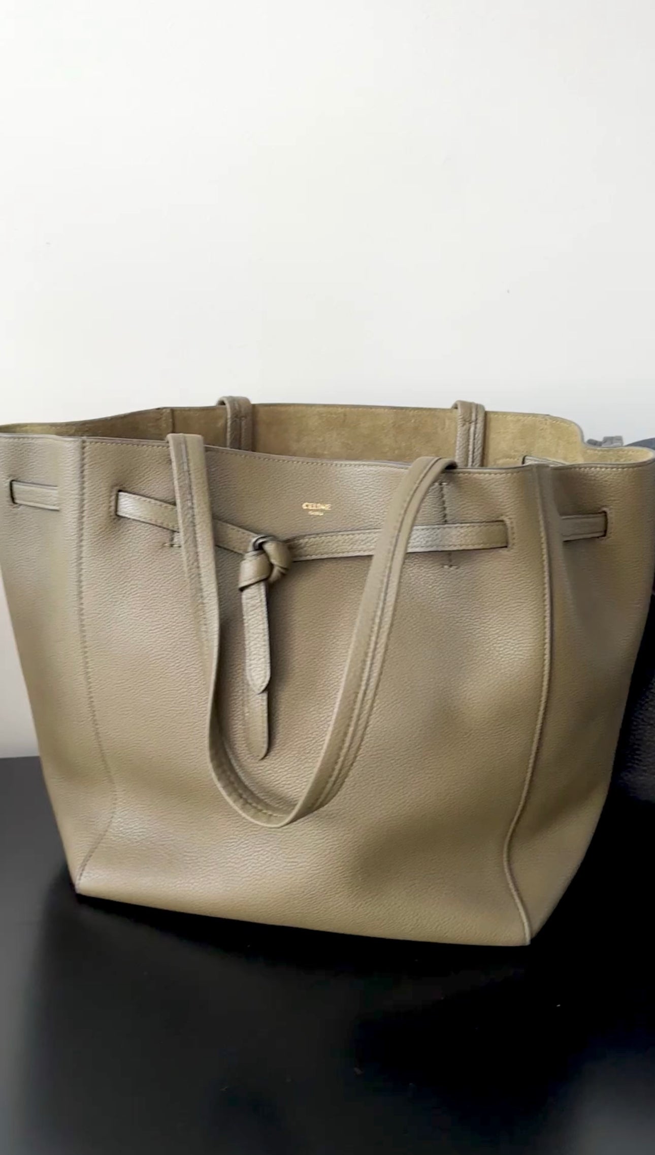 Celine Olive Green Leather Phantom Cabas Tote Bag for Women - Luxury Designer Handbag for Work, Travel & Everyday Use