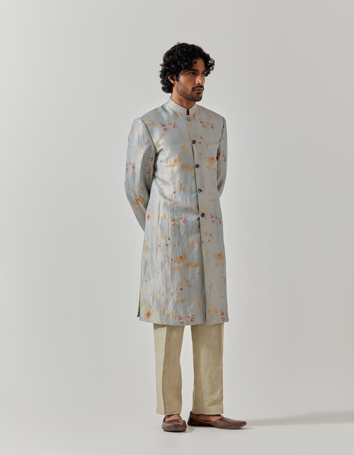 Matrix Jacket Silk Brocade Ice Blue Rainforest - Elegant Asian-Inspired Outerwear for Women | Perfect for Festivals, Cosplay & Special Occasions