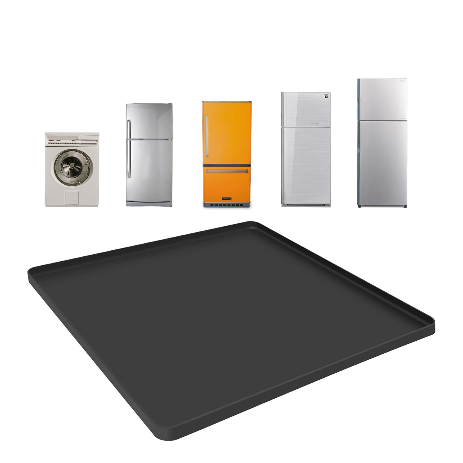 Non-Slip Mini Fridge Silicone Mat with Raised Edge 23.6x23.6 Inches - Waterproof Washing Machine Pad for Refrigerator/Freezer - Leak Proof Appliance Protector Mat for Kitchen, Laundry Room & Dorm (Black) - Absorbent & Easy Clean Surface for Spill Protection