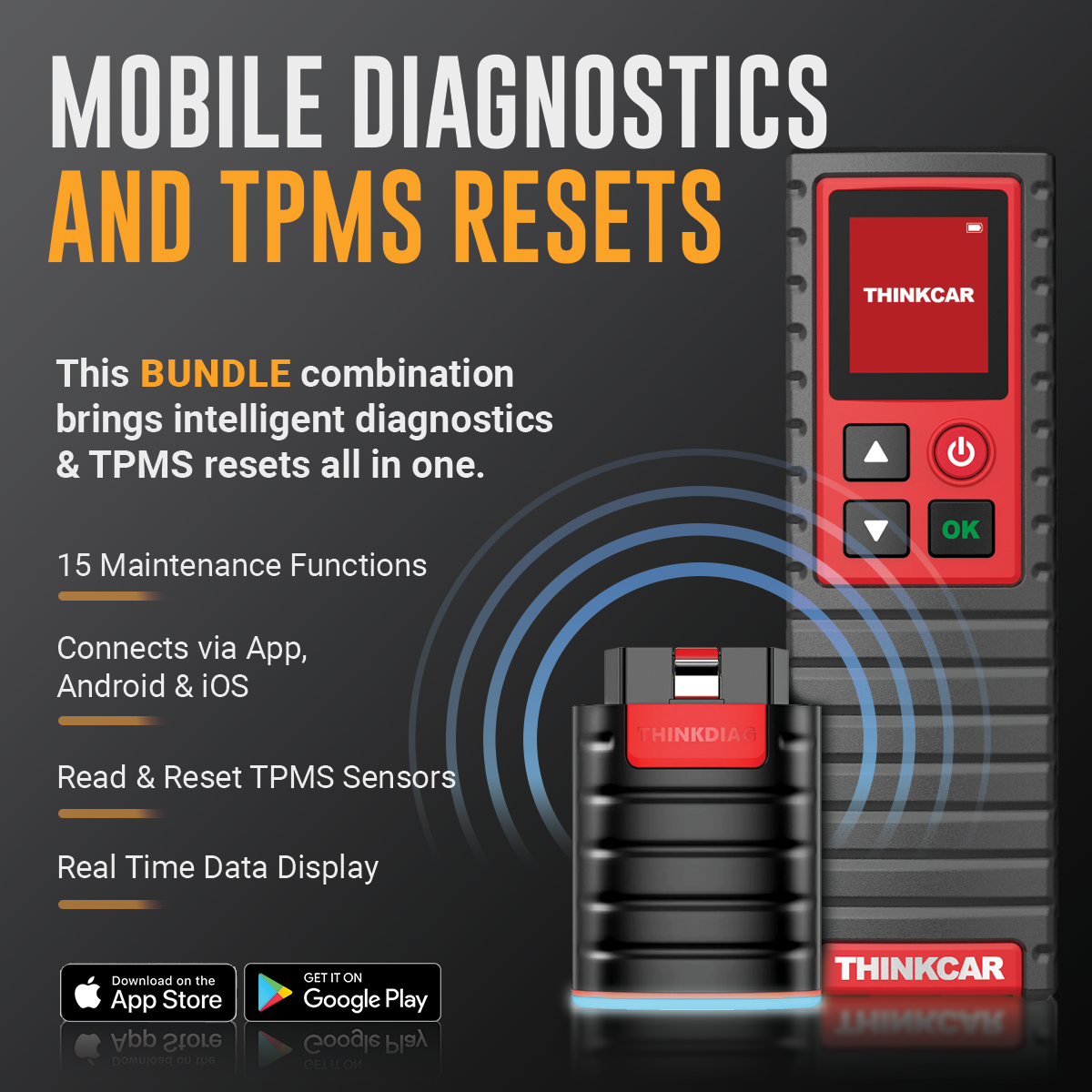 ThinkDiag Bluetooth OBD2 Scanner with TPMS Reset Tool - Professional Car Diagnostic Device for Engine, ABS, SRS & More | Perfect for Mechanics & DIY Auto Repairs